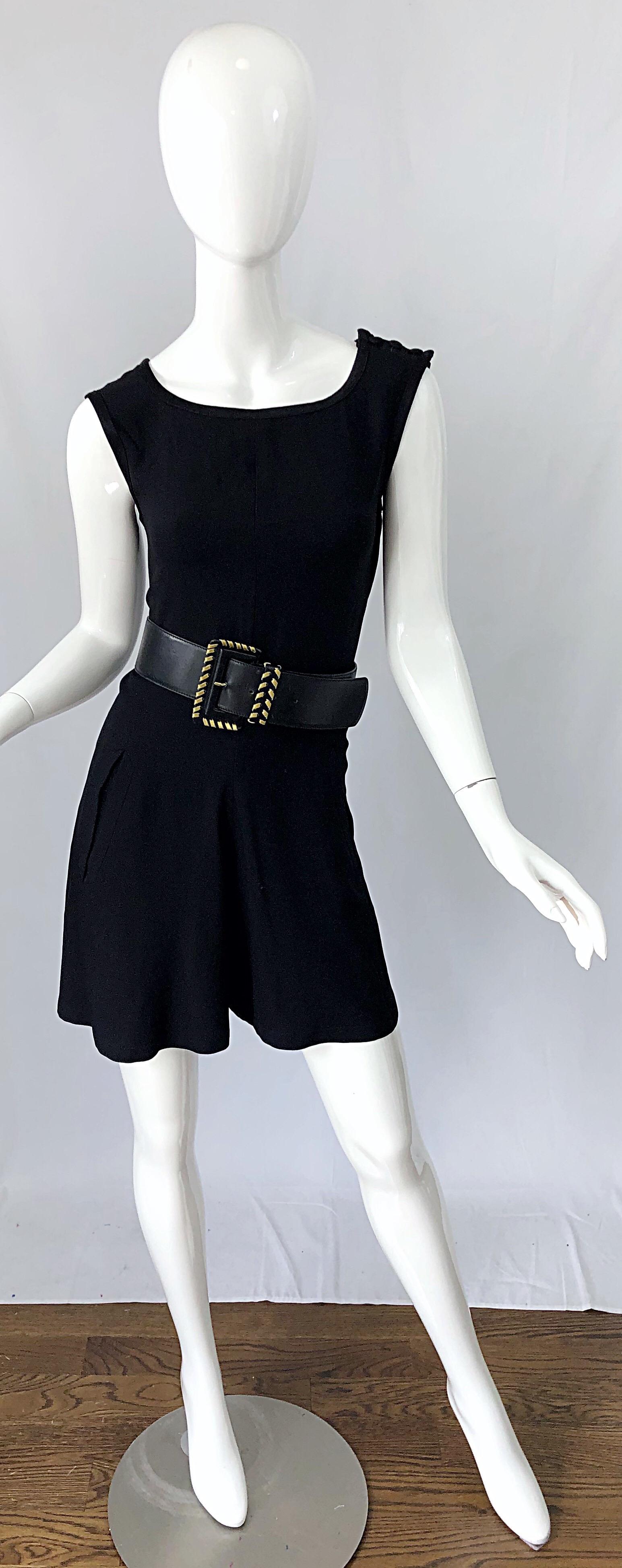  Vintage Yves Saint Laurent Romper Black Rayon Sleeveless 1990s One Piece 90s  For Sale 2