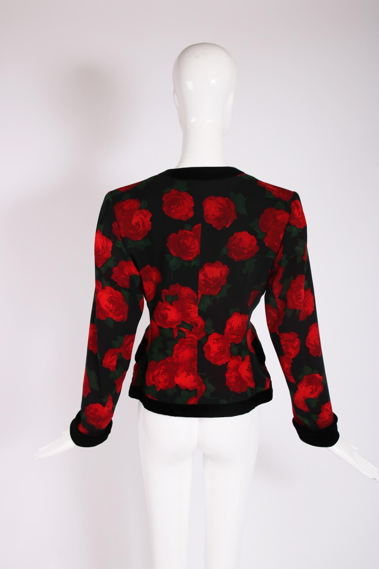 Vintage Yves Saint Laurent Rose Print Jacket w/Velvet Trim 2