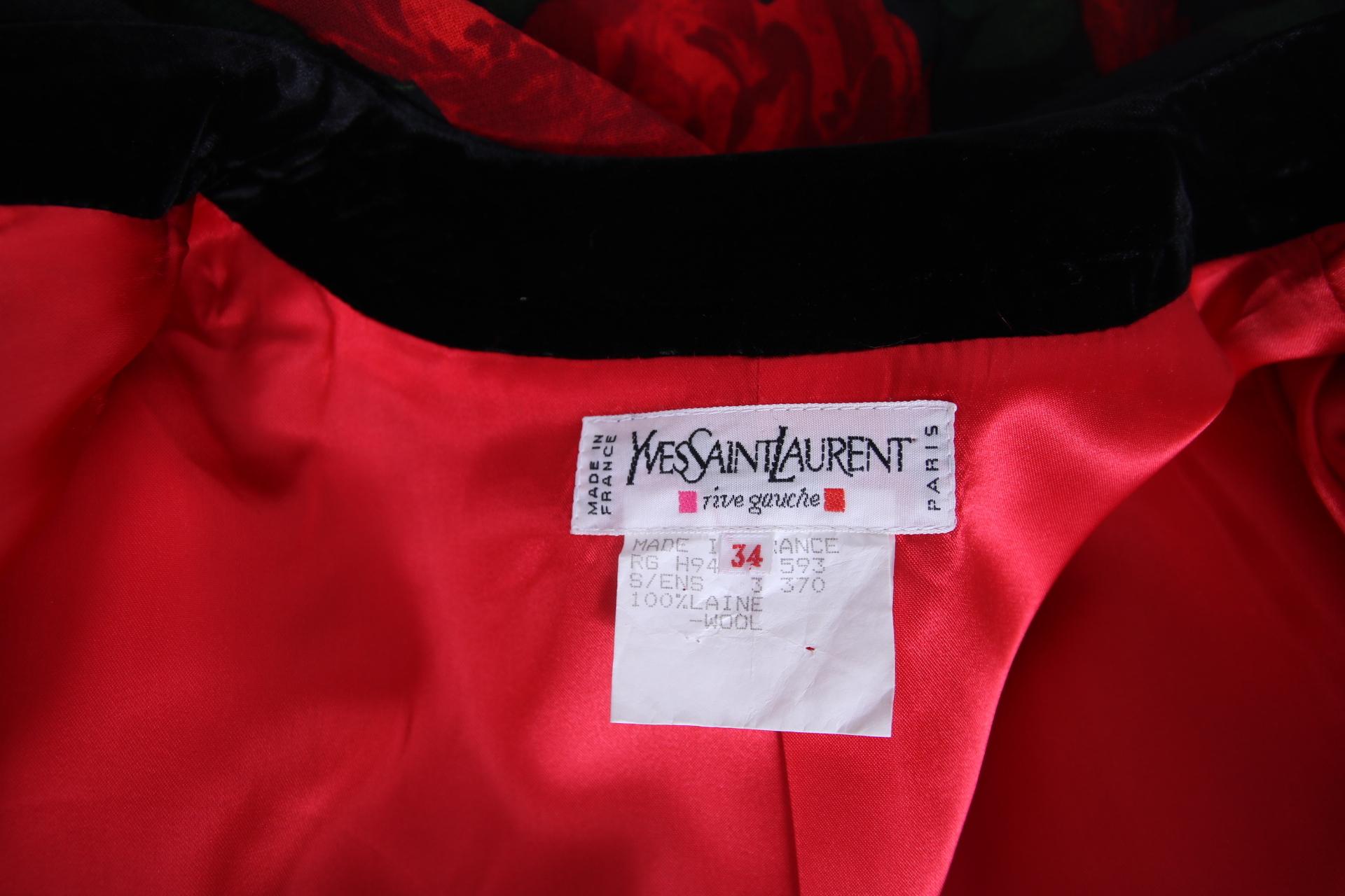 Vintage Yves Saint Laurent Rose Print Jacket w/Velvet Trim 3
