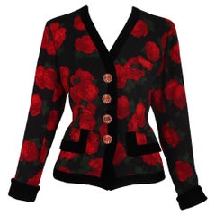 Vintage Yves Saint Laurent Rose Print Jacket w/Velvet Trim