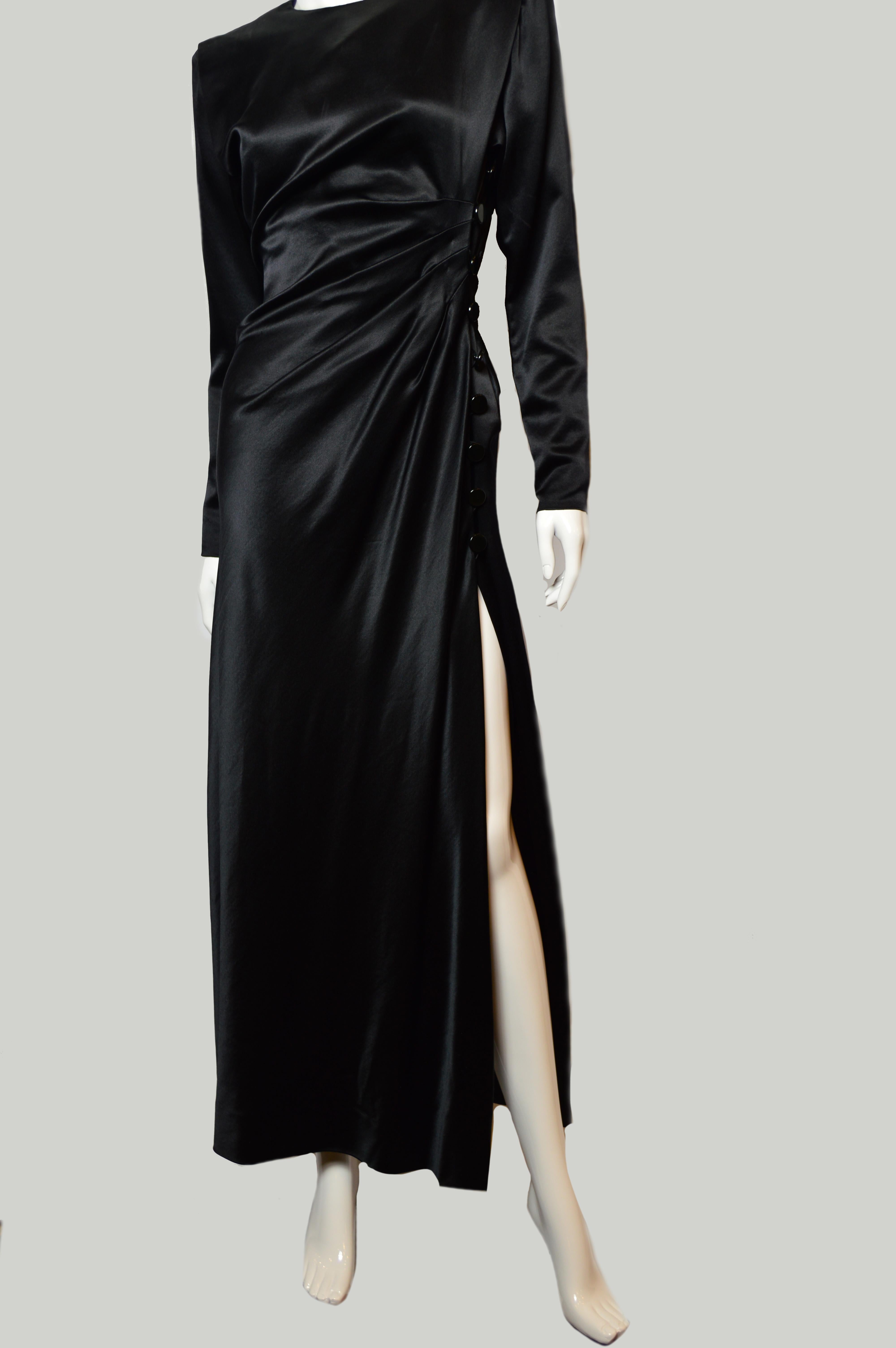 Black Vintage Yves Saint Laurent Runway black maxi silk evening dress, FW 1987-1988 For Sale