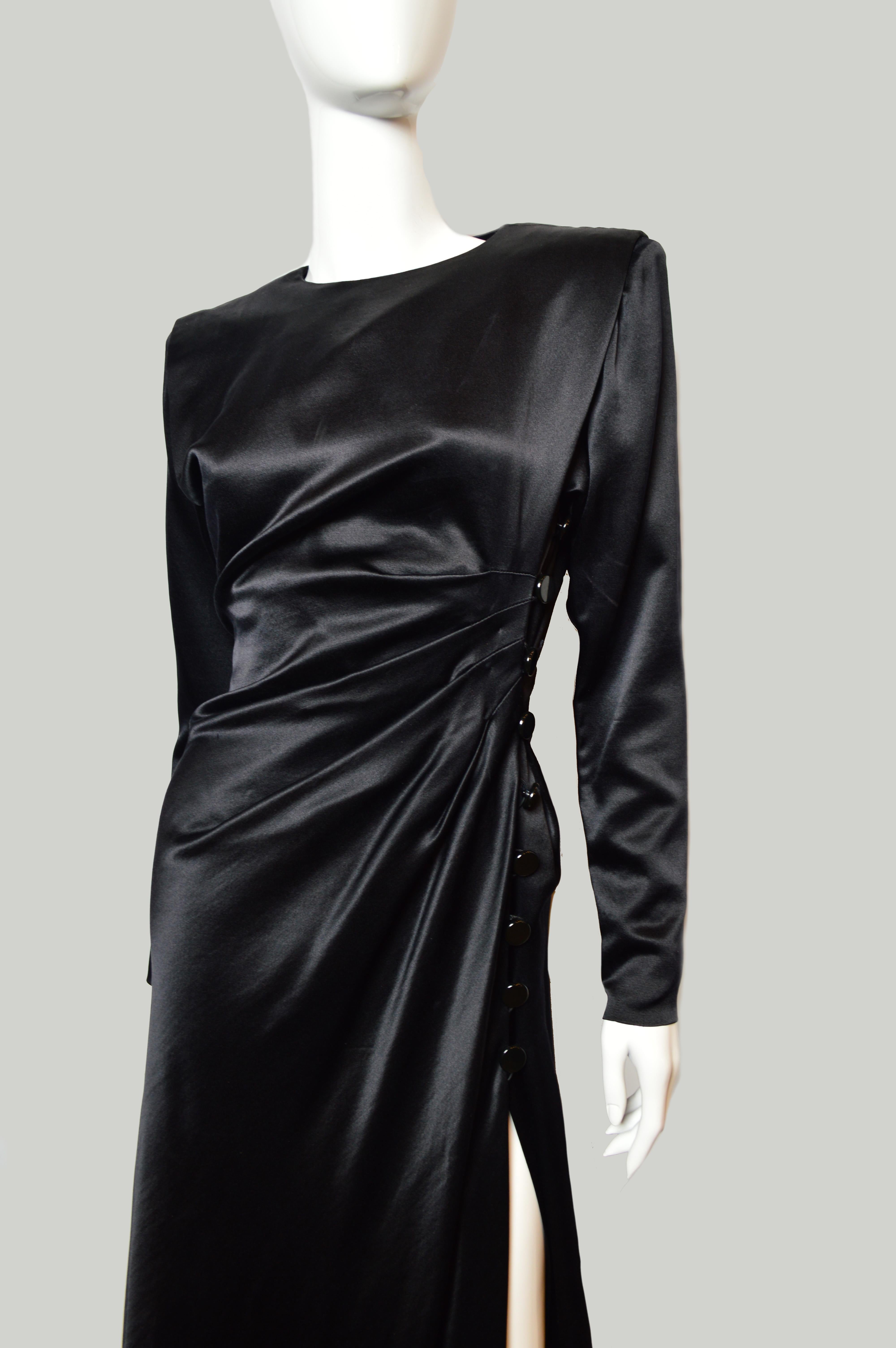 Vintage Yves Saint Laurent Runway black maxi silk evening dress, FW 1987-1988 In Good Condition For Sale In New York, NY