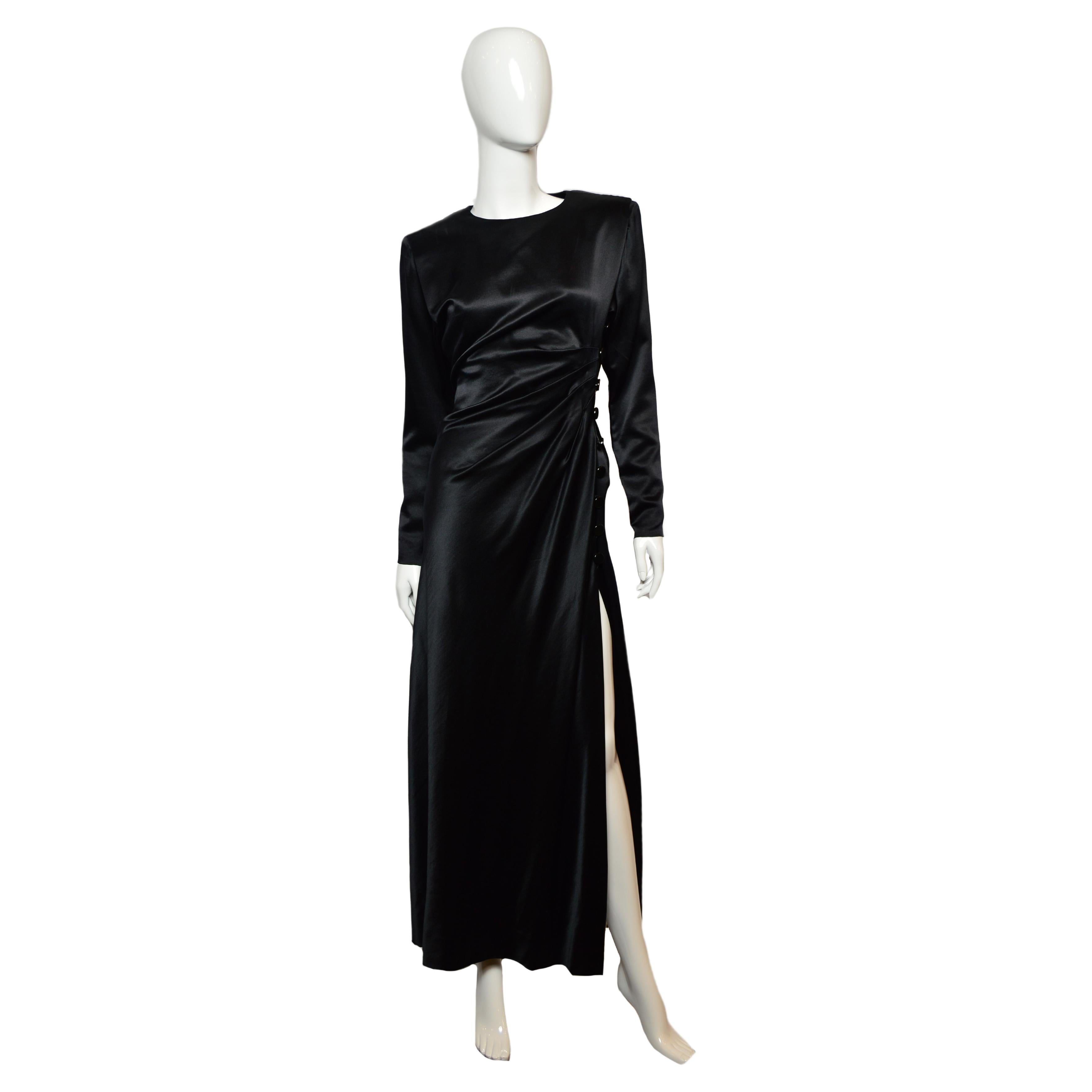 Vintage Yves Saint Laurent Runway black maxi silk evening dress, FW 1987-1988 For Sale