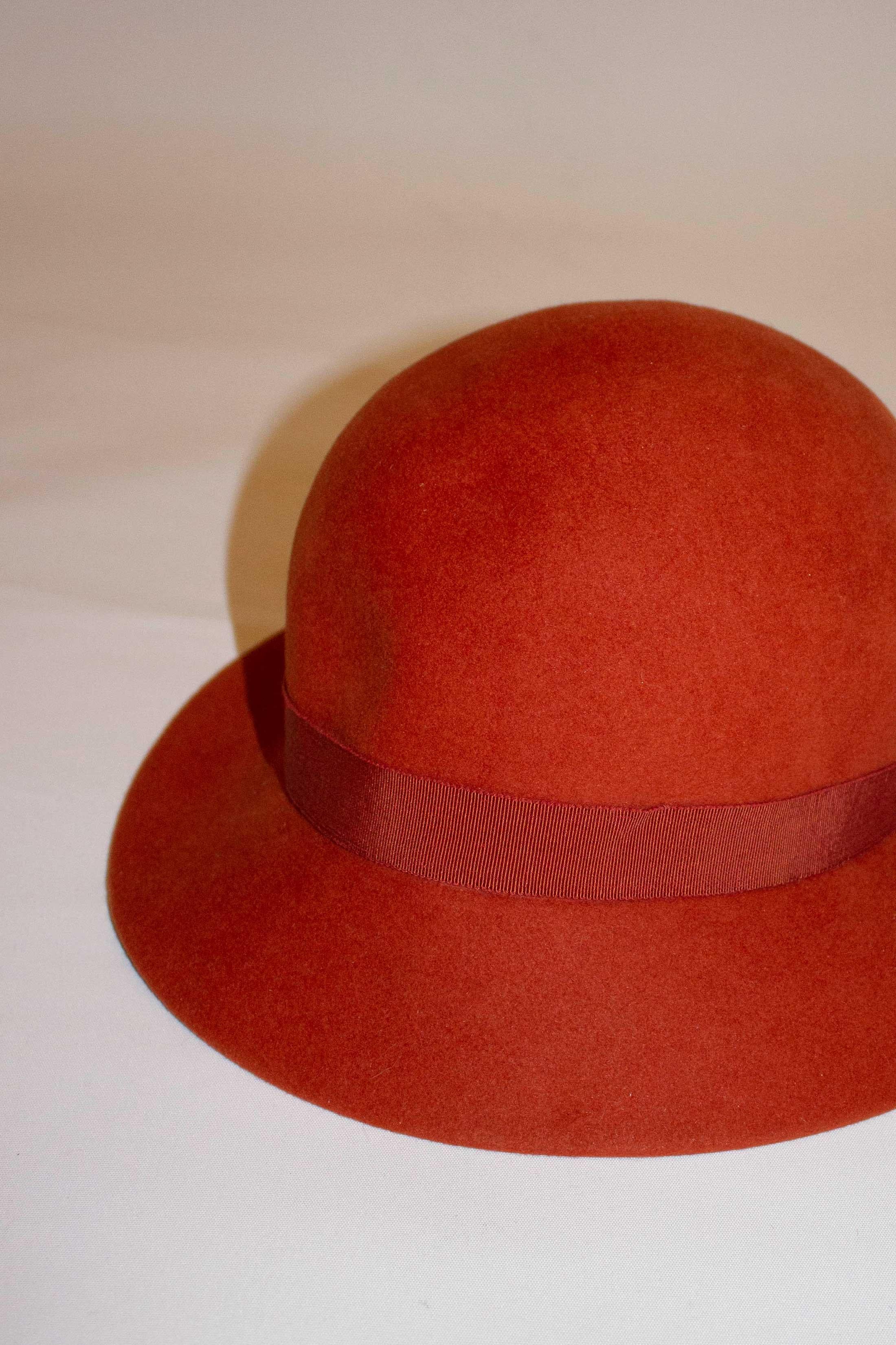 Red Vintage Yves Saint Laurent Rust Wool Hat with Ribbon Detail For Sale