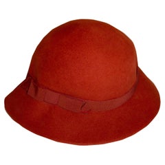 Vintage Yves Saint Laurent Rust Wool Hat with Ribbon Detail