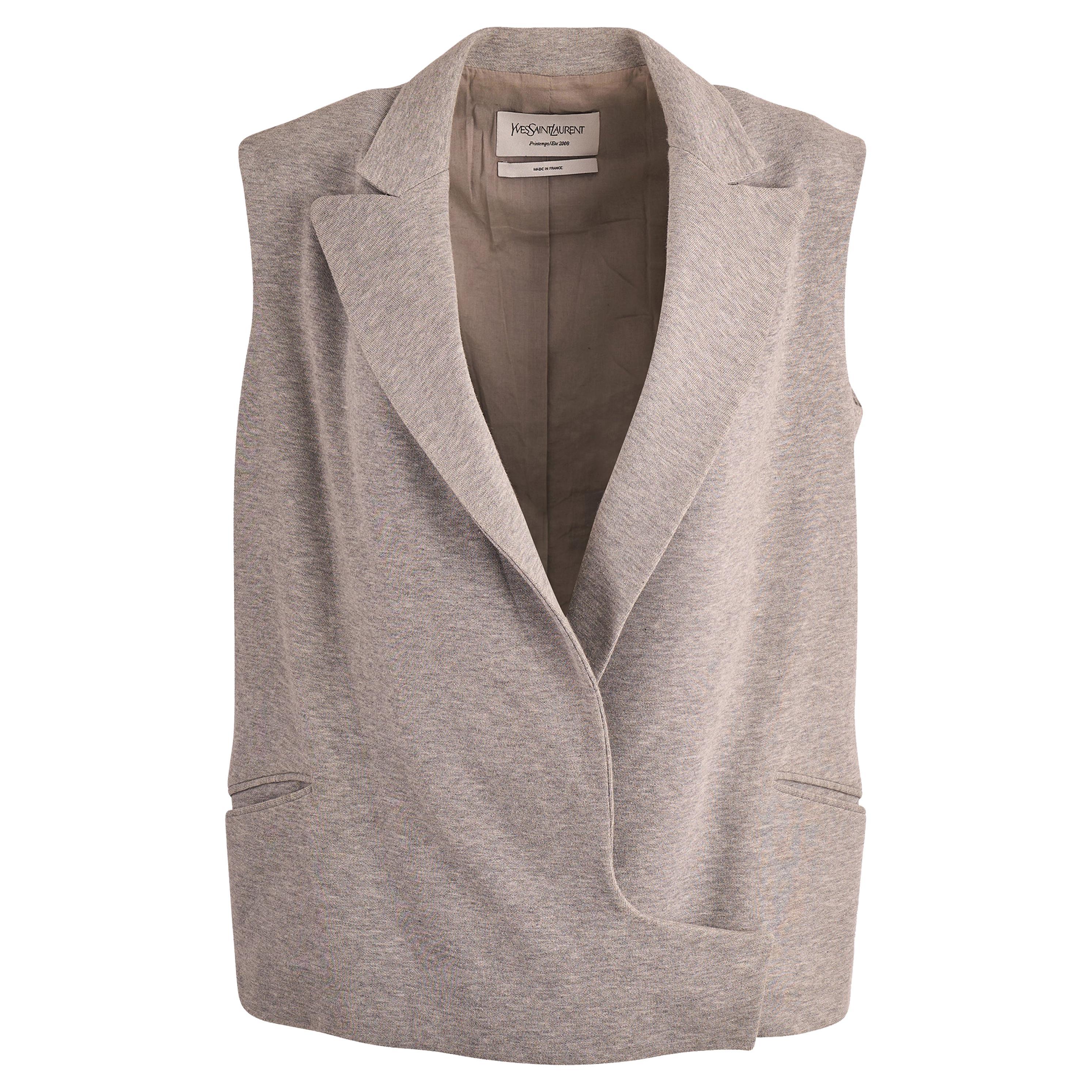 Gilet vintage in maglia grigia Yves Saint Laurent P/E 2008 in vendita