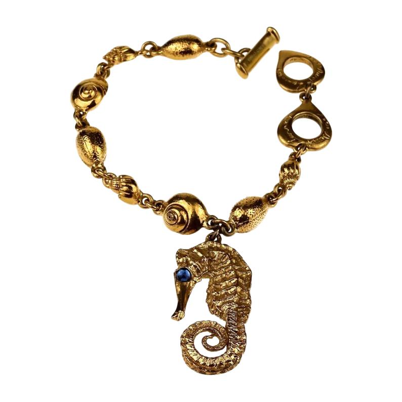 Vintage YVES SAINT LAURENT Seahorse Charm Sea Shells Bracelet For Sale