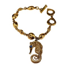 Vintage YVES SAINT LAURENT Seahorse Charm Sea Shells Bracelet