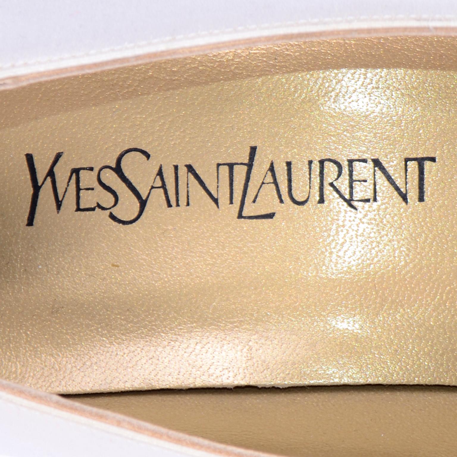 Vintage Yves Saint Laurent Shoes YSL White Satin Pumps W 4