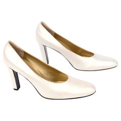 Vintage Yves Saint Laurent Shoes YSL White Satin Pumps W 4" Heels