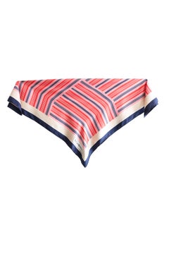 Vintage Yves Saint Laurent Silk Scarf Geometric Stripe Print Navy Red 1980s