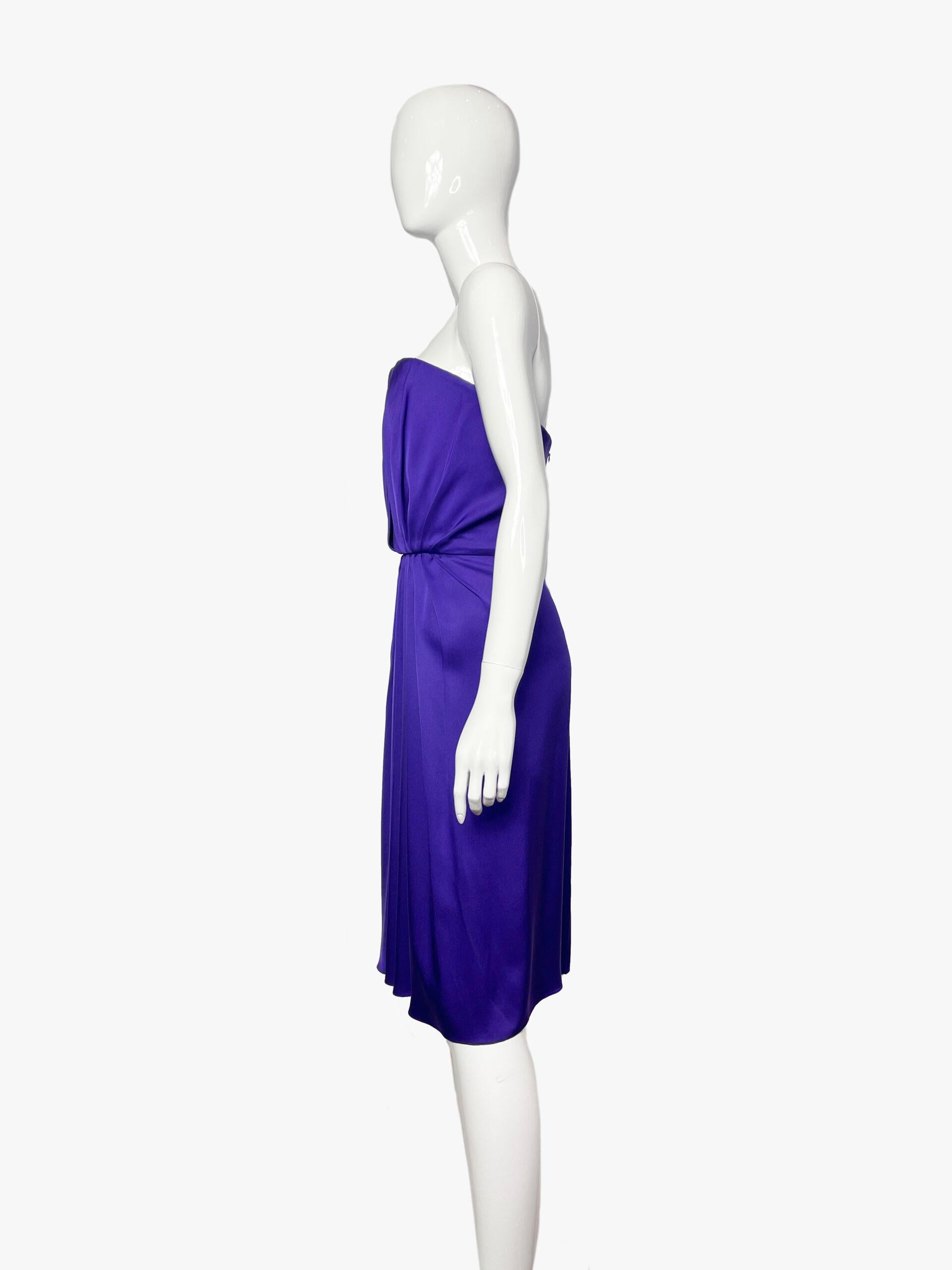 Purple Vintage Yves Saint Laurent Silk Violet Bustier Dress, 1980s For Sale