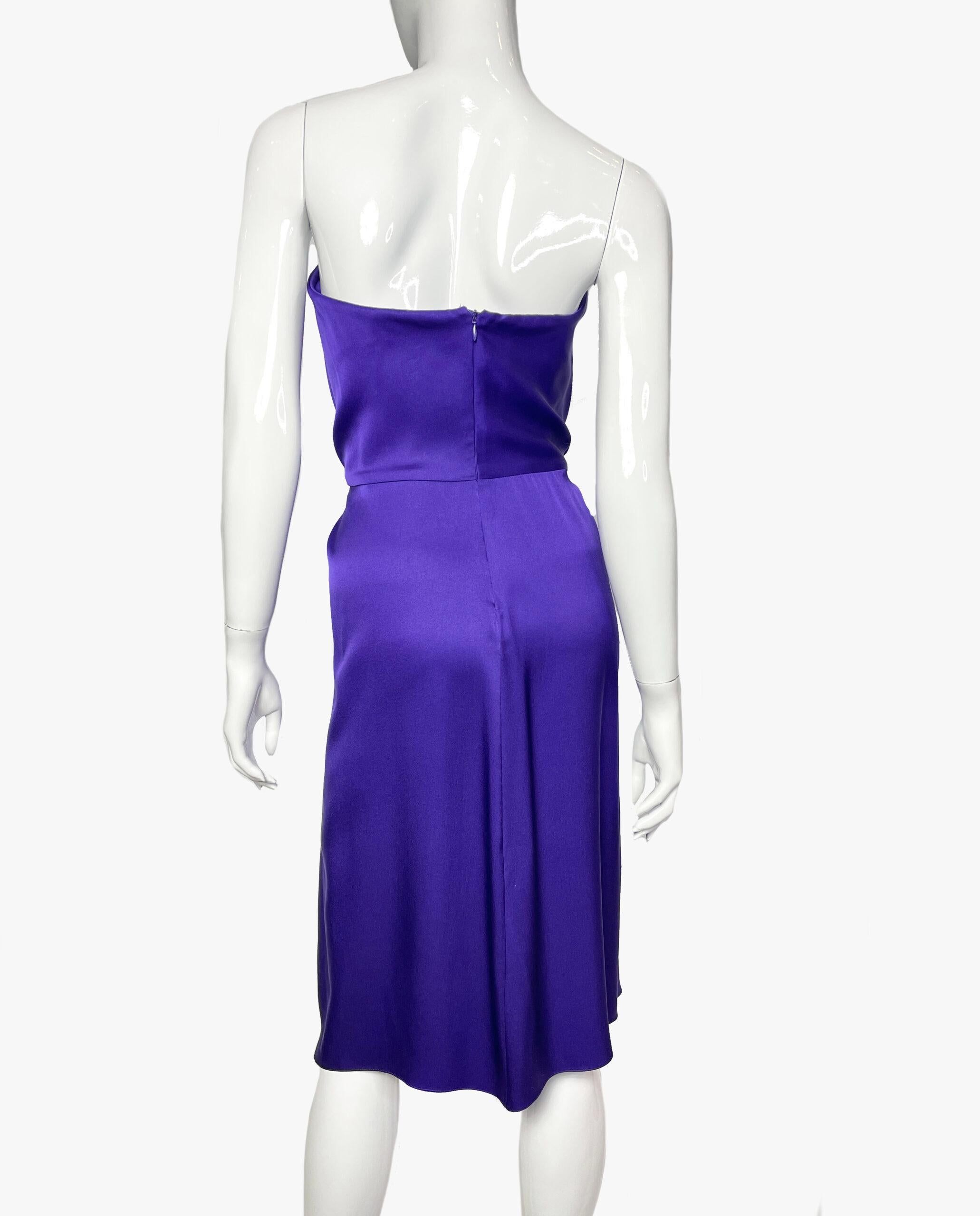 Vintage Yves Saint Laurent Silk Violet Bustier Dress, 1980s In Good Condition For Sale In New York, NY
