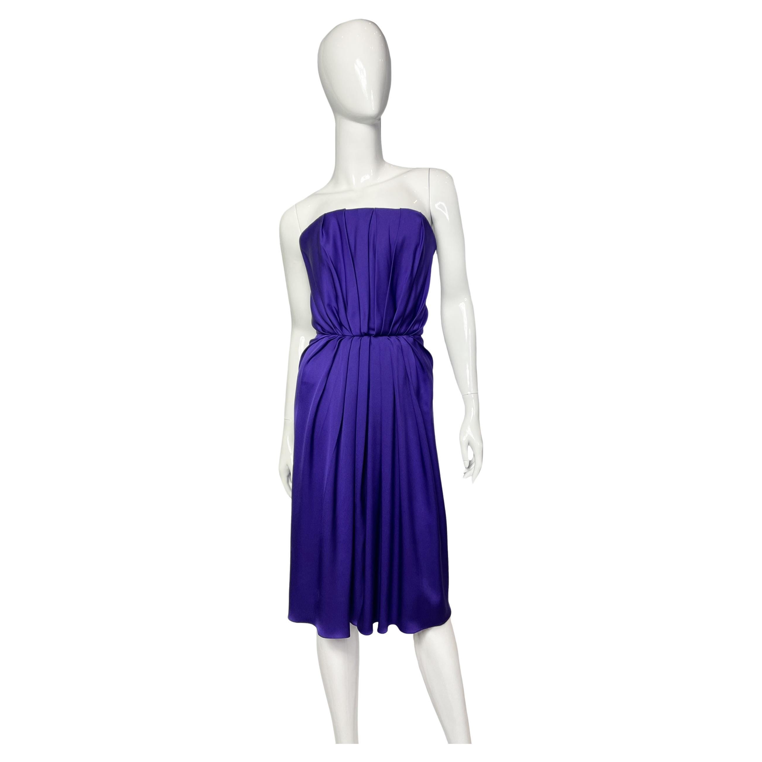 Vintage Yves Saint Laurent Silk Violet Bustier Dress, 1980s For Sale