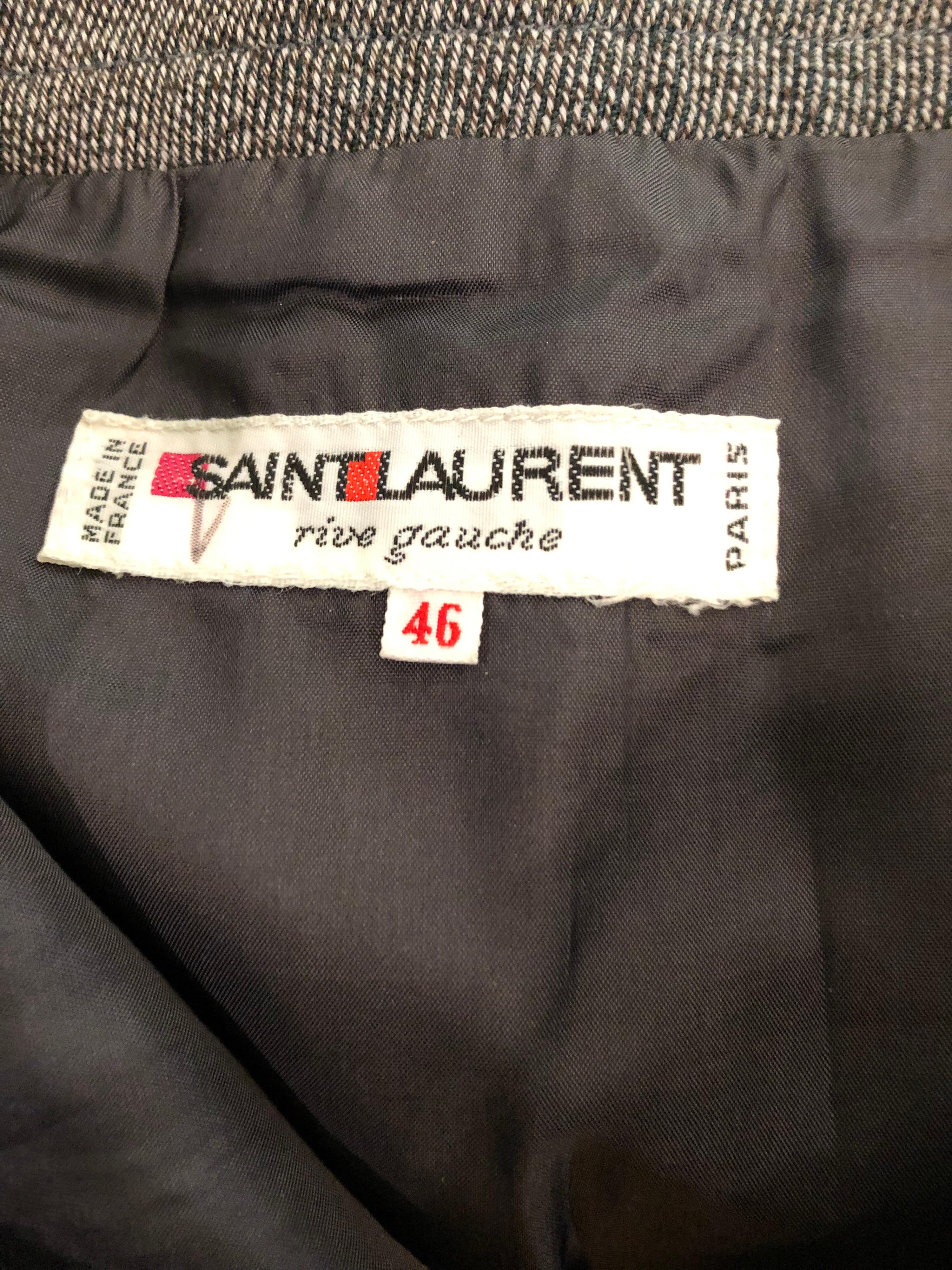 Vintage Yves Saint Laurent Size 12 / 14 Grey Wool Belted Skirt Suit YSL ...