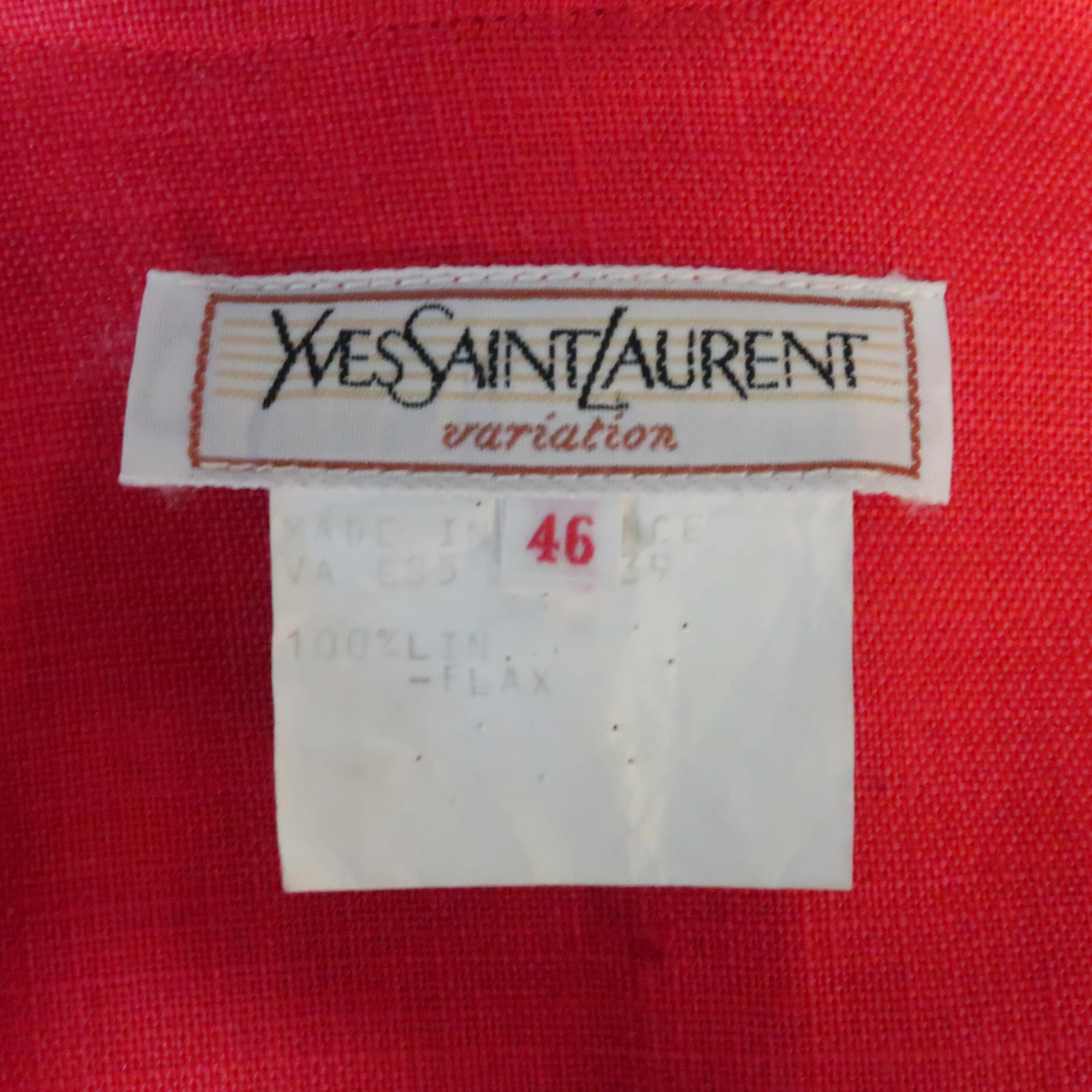 Vintage YVES SAINT LAURENT Size 14 Red Linen Double Breasted Dress 3