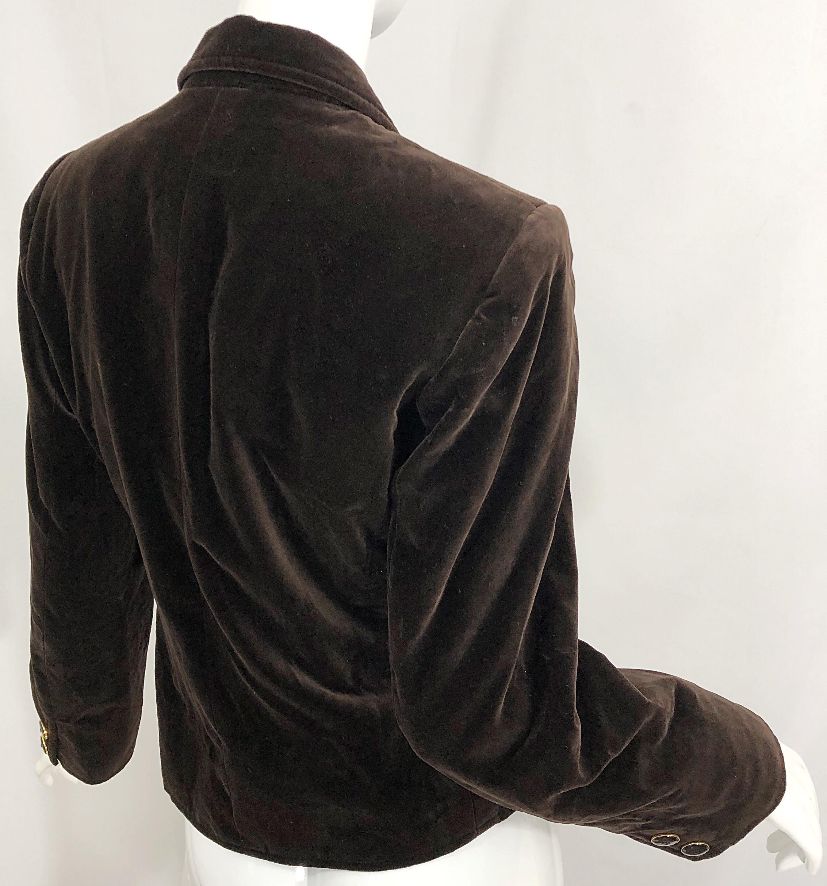 Vintage Yves Saint Laurent Size 40 / US 8 Chocolate Brown Velvet Cropped Jacket 2