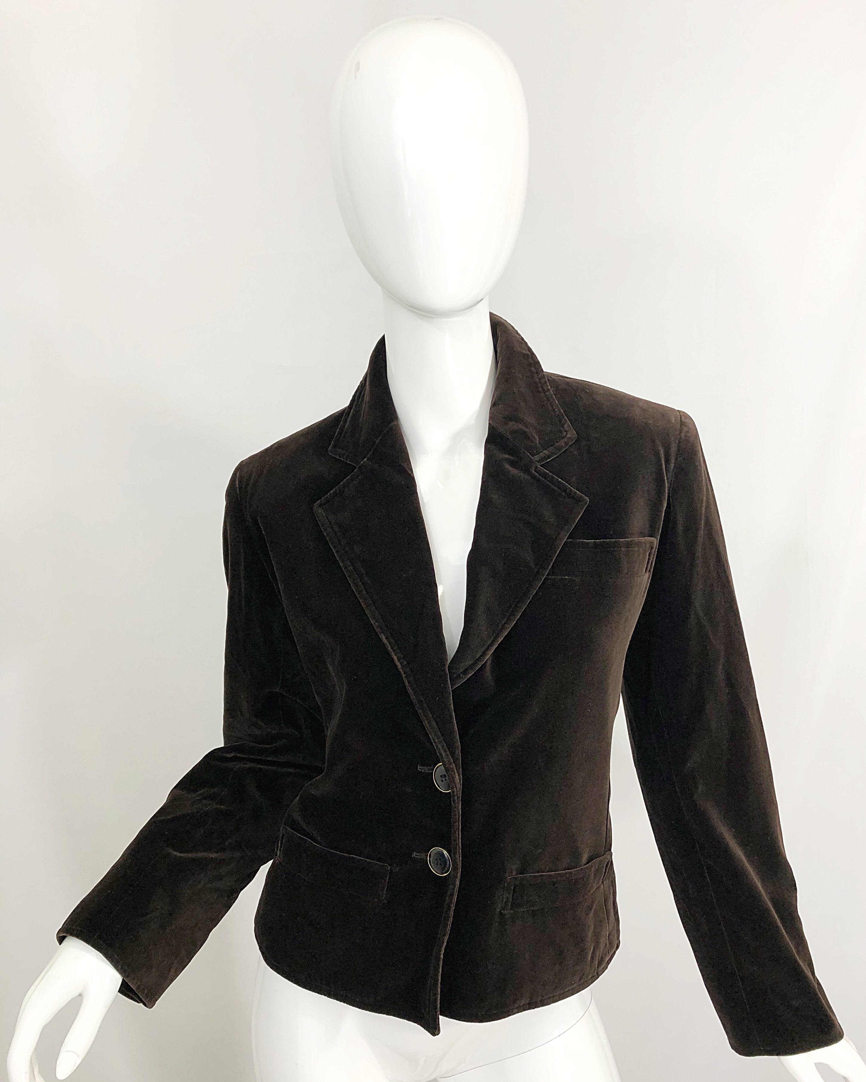 Vintage Yves Saint Laurent Size 40 / US 8 Chocolate Brown Velvet Cropped Jacket 6