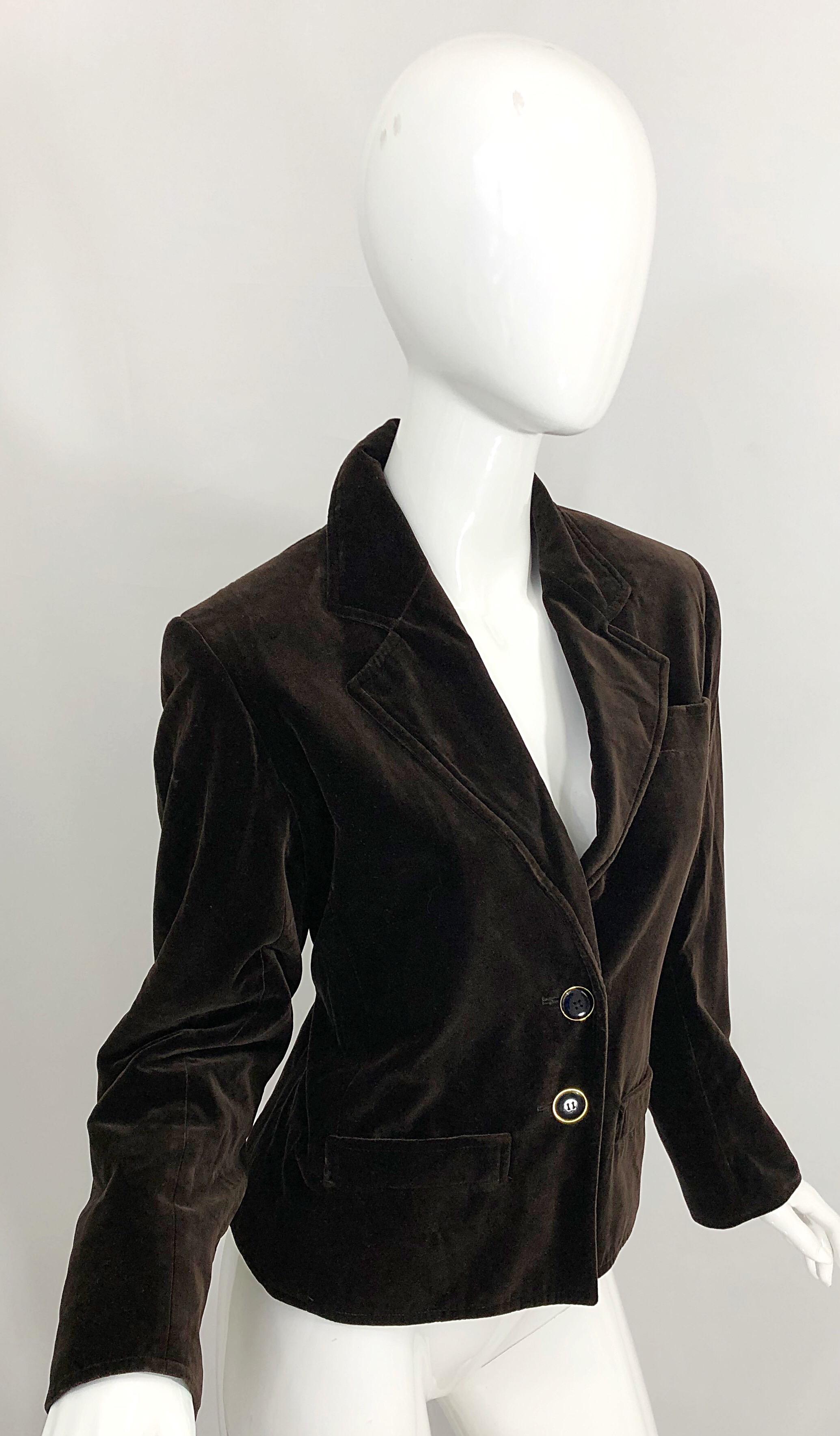 Women's Vintage Yves Saint Laurent Size 40 / US 8 Chocolate Brown Velvet Cropped Jacket