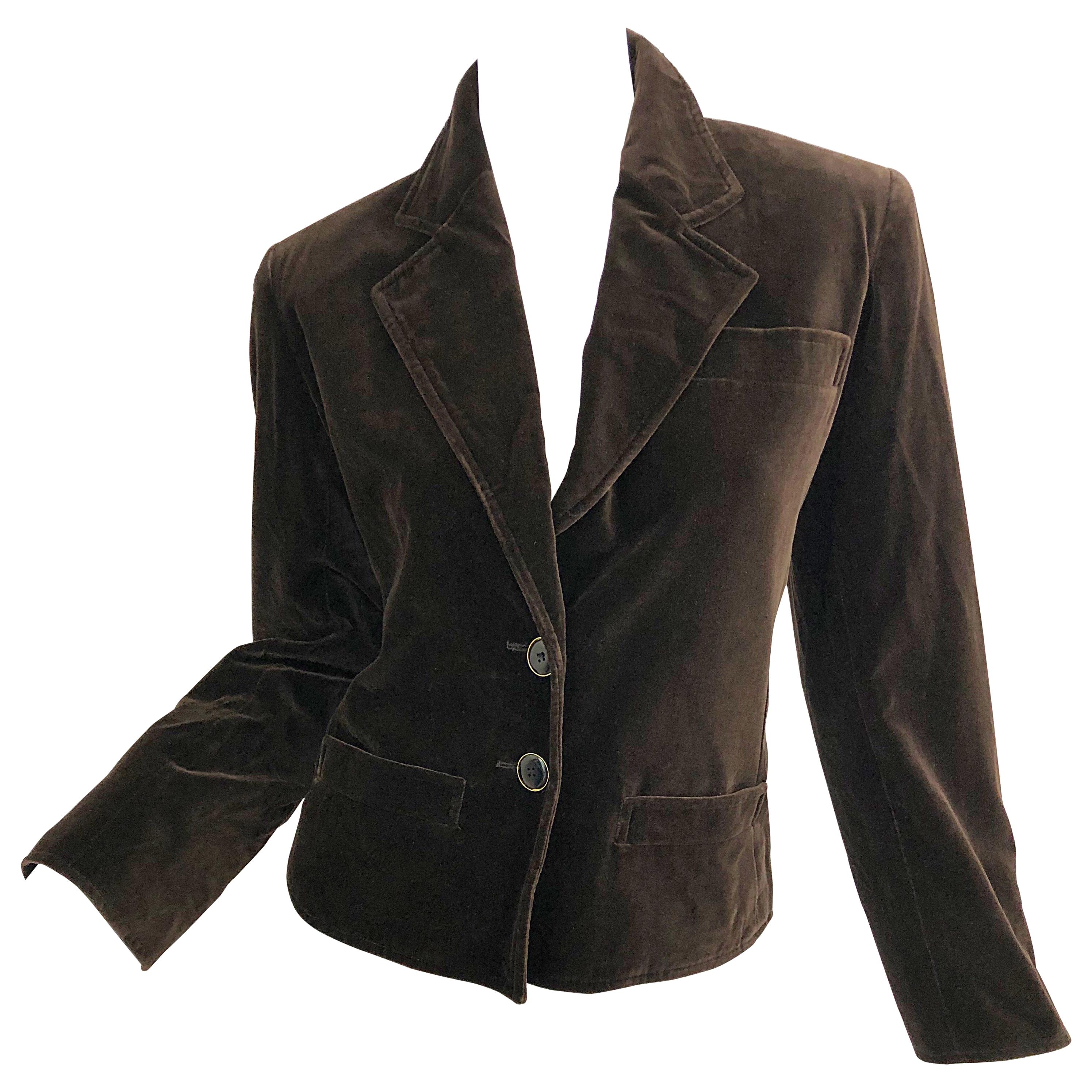 Vintage Yves Saint Laurent Size 40 / US 8 Chocolate Brown Velvet Cropped Jacket