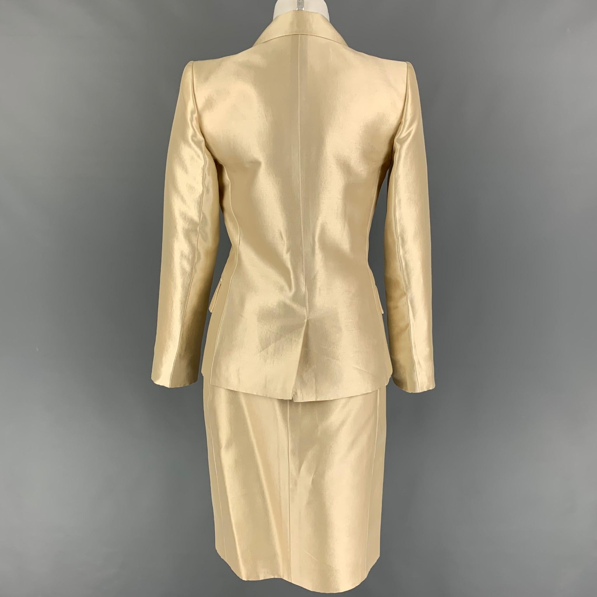 Beige Vintage YVES SAINT LAURENT Size 6 Cream Wool Silk Peak Lapel Skirt Suit