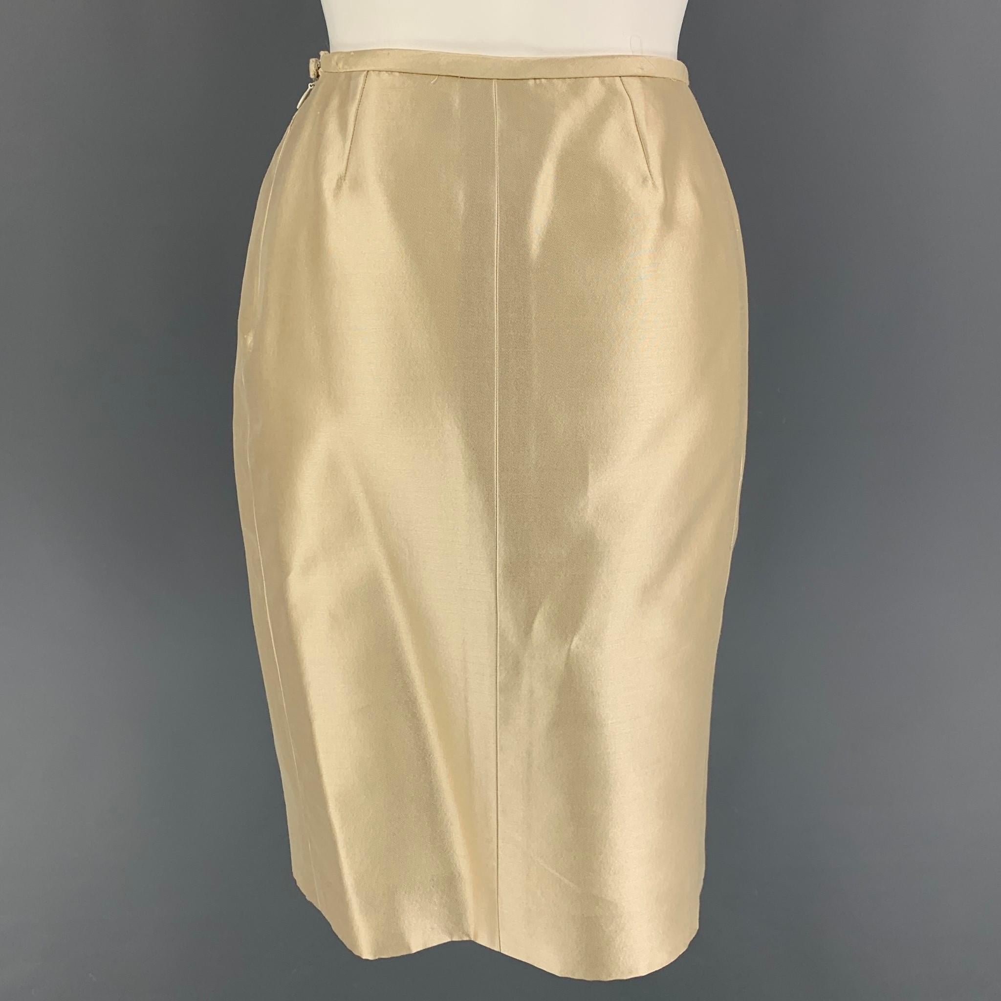 Women's Vintage YVES SAINT LAURENT Size 6 Cream Wool Silk Peak Lapel Skirt Suit