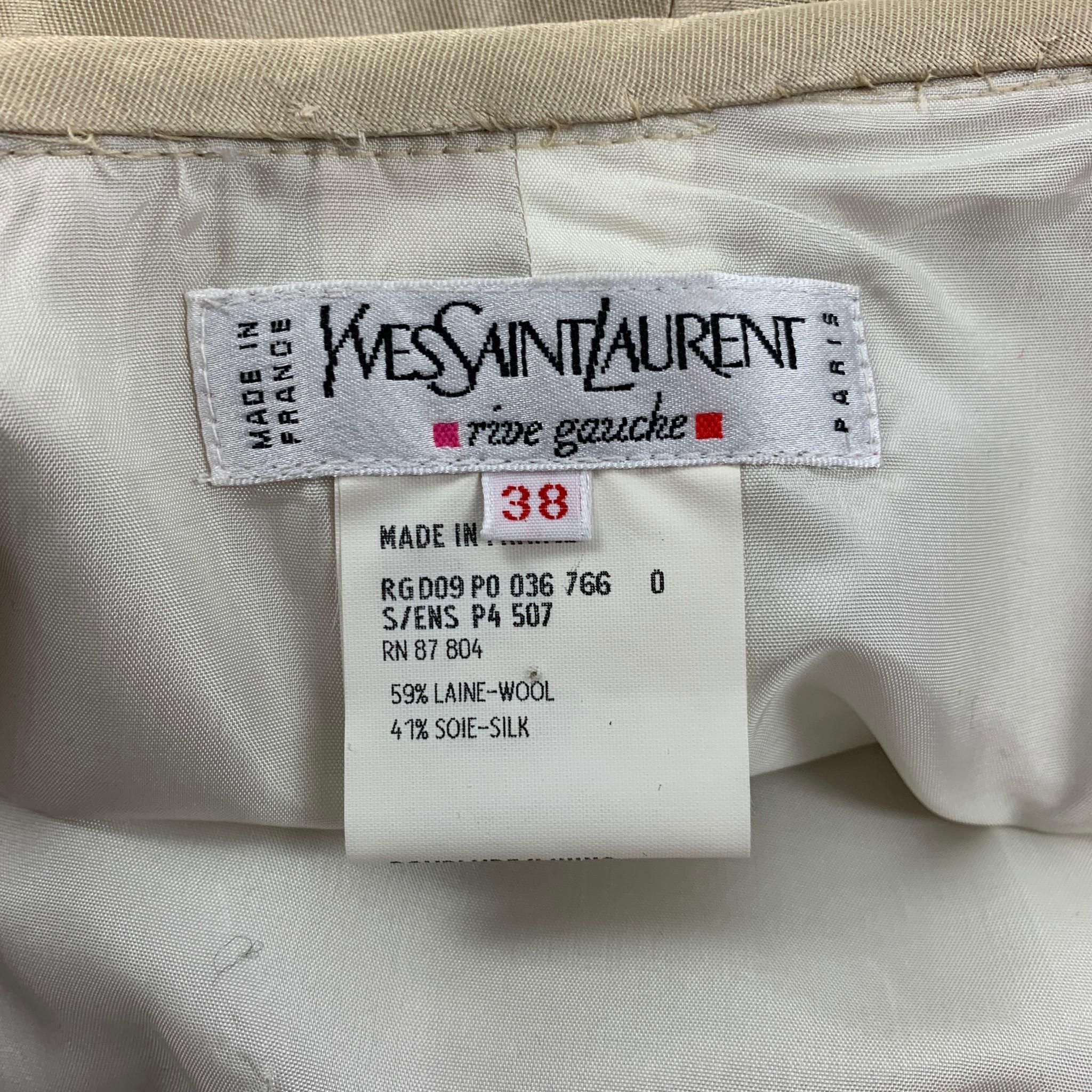 Vintage YVES SAINT LAURENT Size 6 Cream Wool Silk Peak Lapel Skirt Suit 2