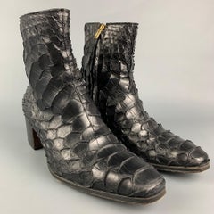 Vintage YVES SAINT LAURENT Size 8 Black Textured Leather Side Zipper Johnny Boot