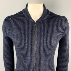 Vintage YVES SAINT LAURENT Size M Navy Knitted Linen Blend Zip Up Cardigan Sweat