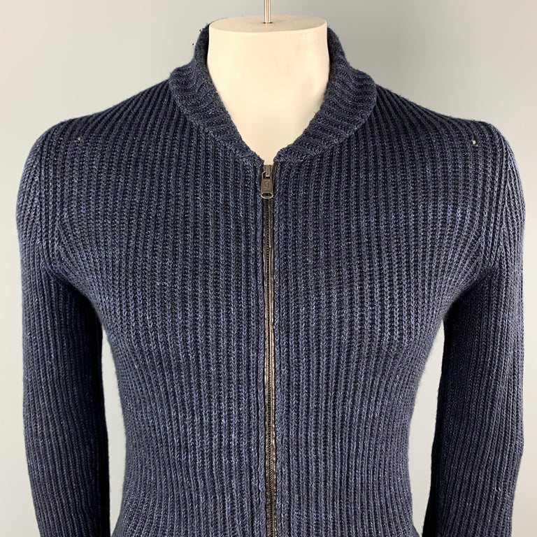 Vintage YVES SAINT LAURENT Size M Navy Knitted Linen Blend Zip Up ...