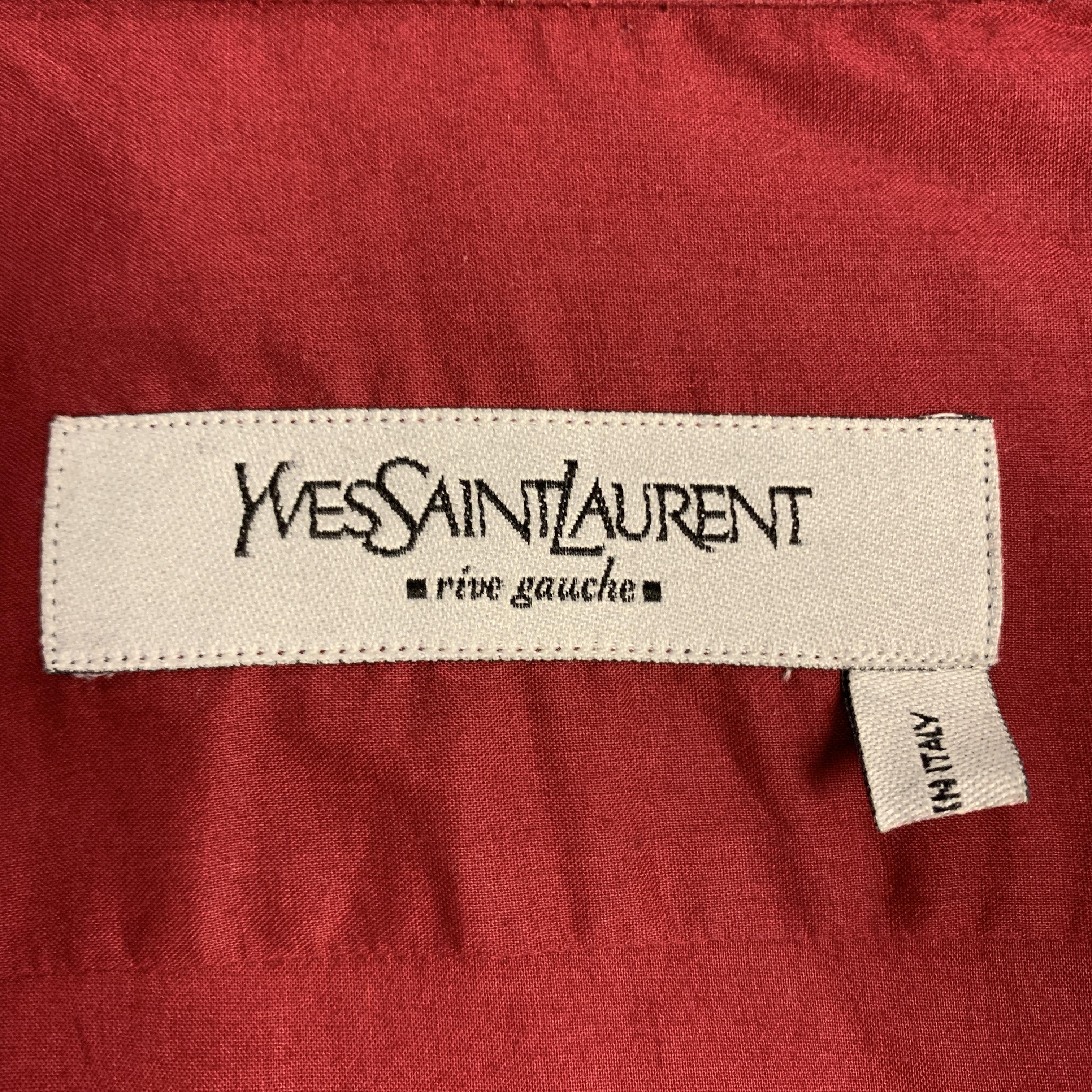 Vintage YVES SAINT LAURENT Size XS Burgundy Cotton Pleated Front  French Cuff Lo 2