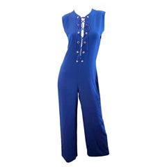 Vintage Yves Saint Laurent Spring 1992 Navy Lace-Up 90s Wide Leg YSL Jumpsuit