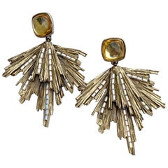 Vintage YVES SAINT LAURENT Stud Earrings in Gilt Metal and Rhinestones