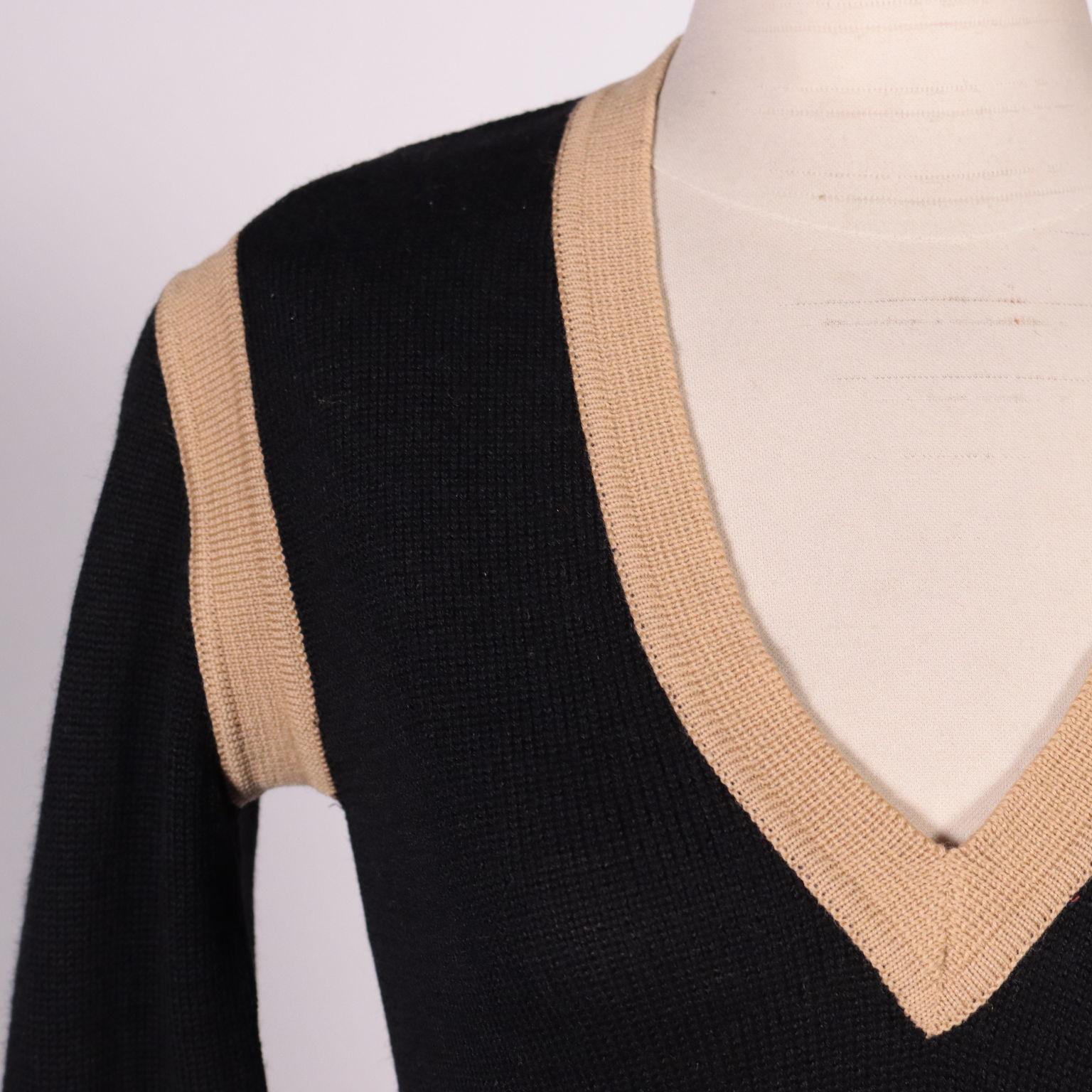 This sweater is a Classic from the 1970s, both for the model that tightens around the waist and the black colour with camel hems and cuffs.
Yves Saint Laurent is recognizable for the simplicity and the elegance of the piece.
The size corresponds