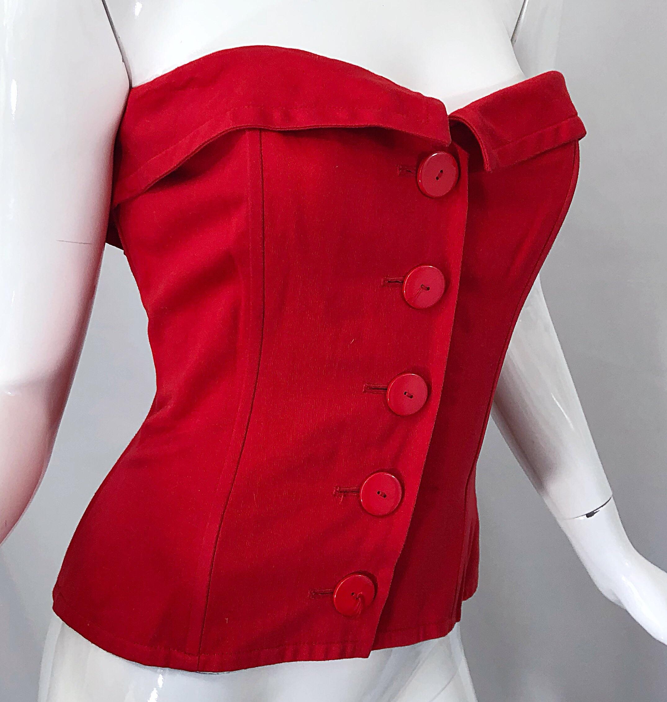 Yves Saint Laurent - Bustier corset sans bretelles rouge lipstick, vintage, taille 40/8 en vente 5