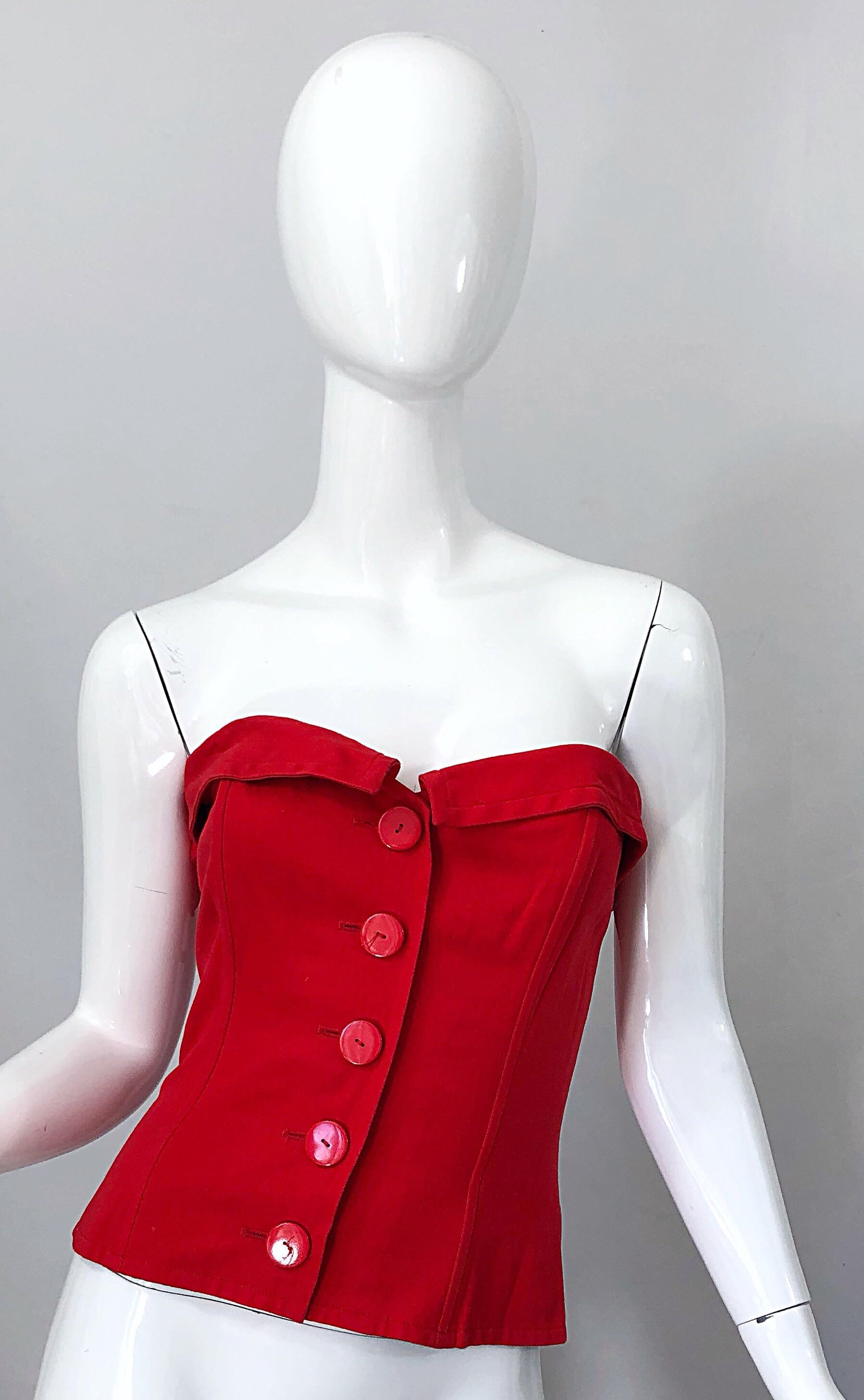 Yves Saint Laurent - Bustier corset sans bretelles rouge lipstick, vintage, taille 40/8 en vente 7