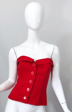 Vintage Yves Saint Laurent Sz 40 / 8 Lipstick Red Strapless Bustier Corset Top