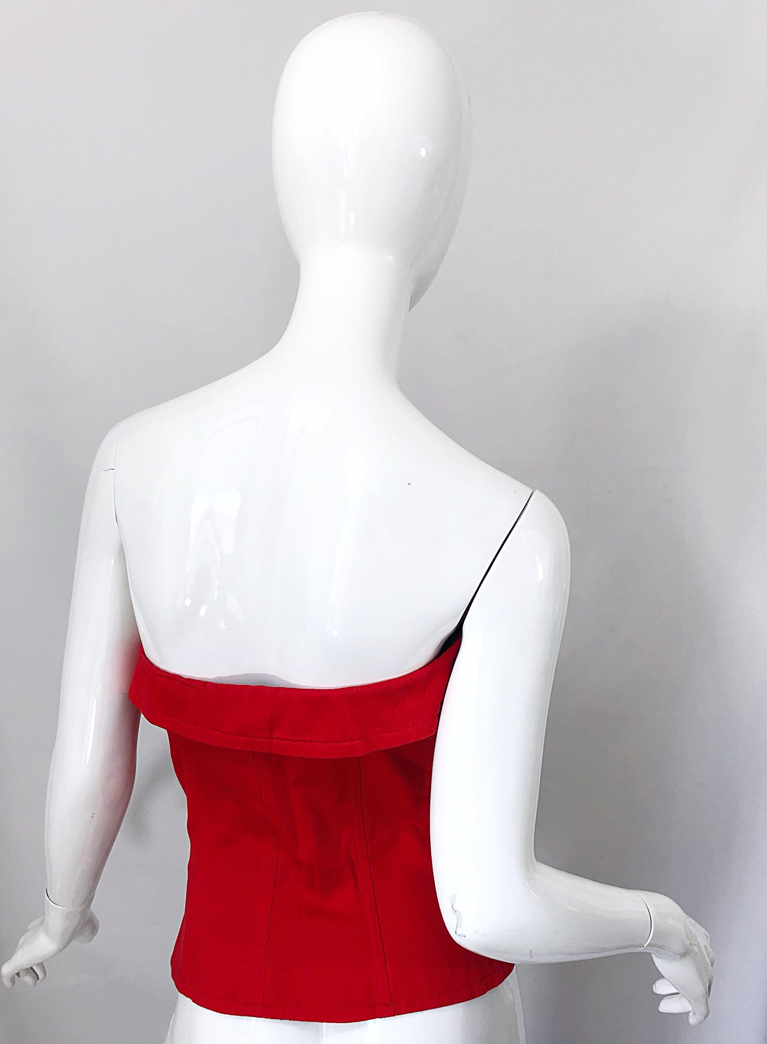 Rouge Yves Saint Laurent - Bustier corset sans bretelles rouge lipstick, vintage, taille 40/8 en vente