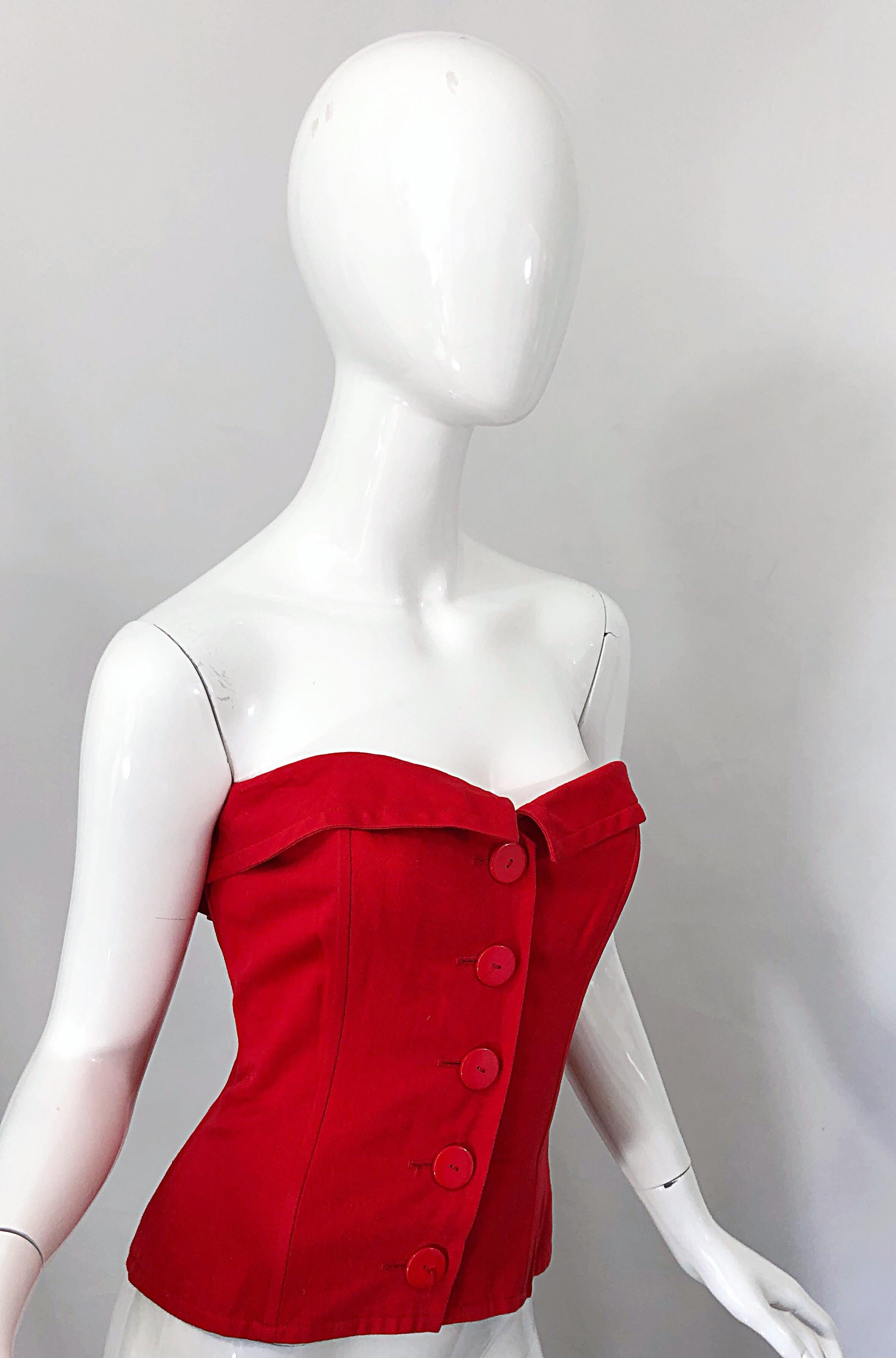 Yves Saint Laurent - Bustier corset sans bretelles rouge lipstick, vintage, taille 40/8 Excellent état - En vente à San Diego, CA