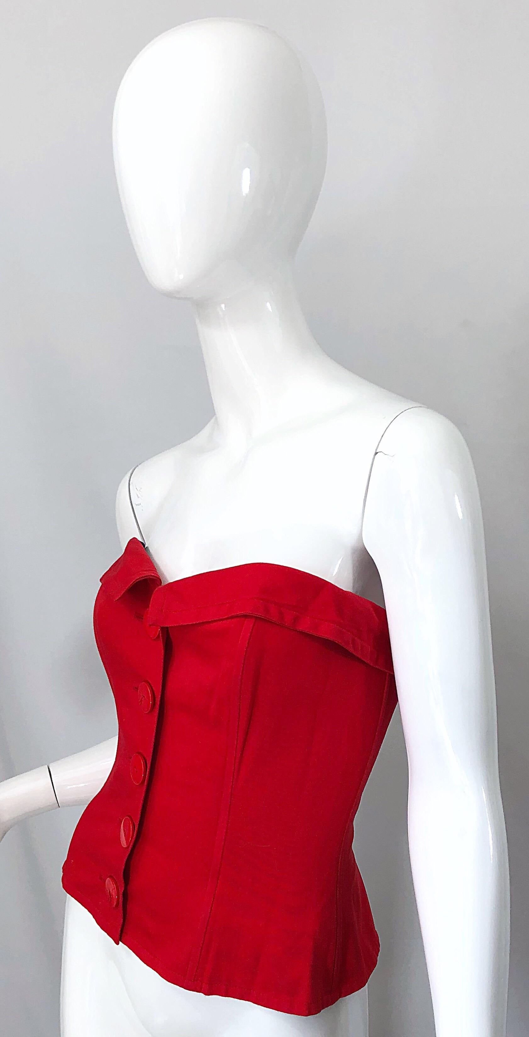 Yves Saint Laurent - Bustier corset sans bretelles rouge lipstick, vintage, taille 40/8 Pour femmes en vente