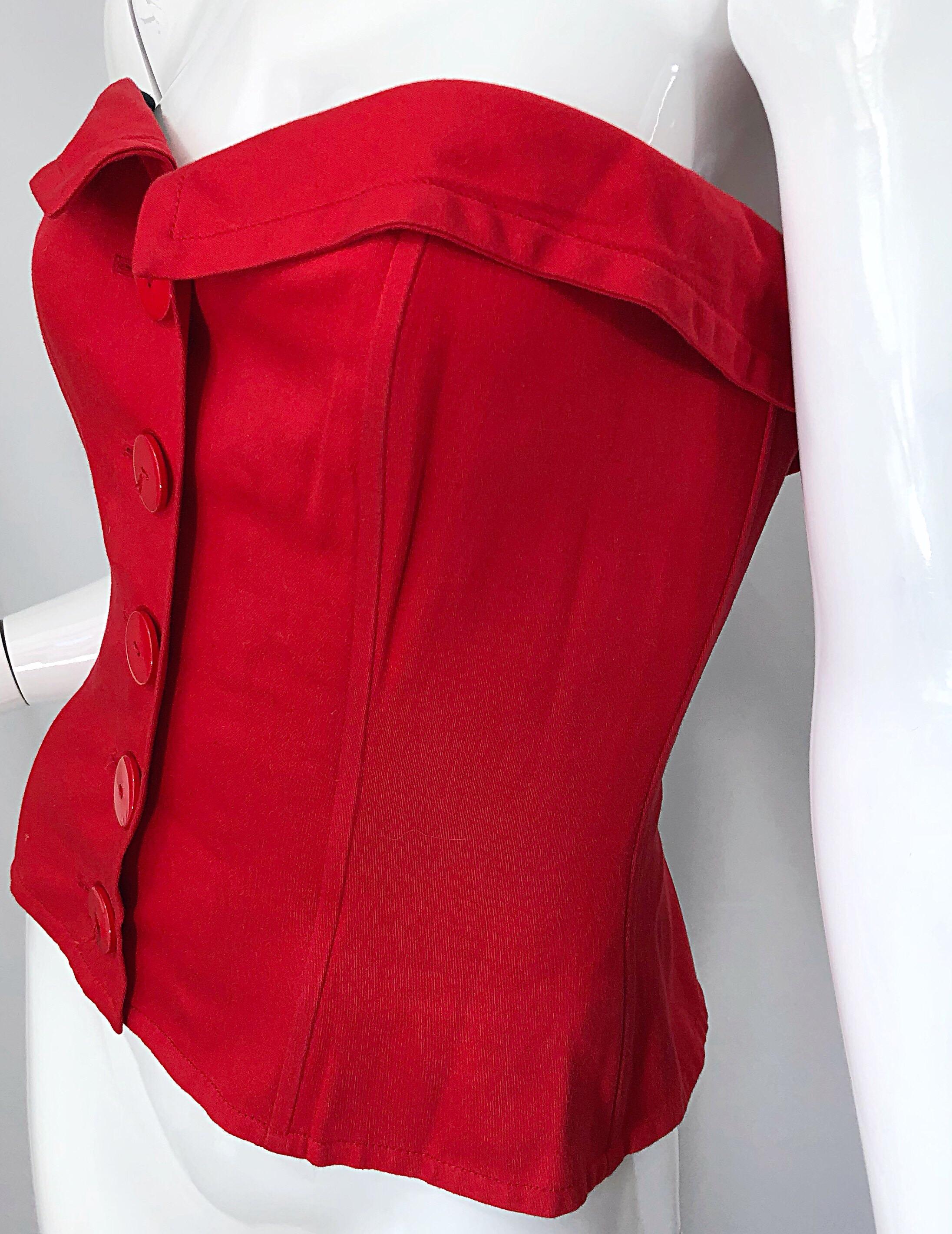 Yves Saint Laurent - Bustier corset sans bretelles rouge lipstick, vintage, taille 40/8 en vente 3