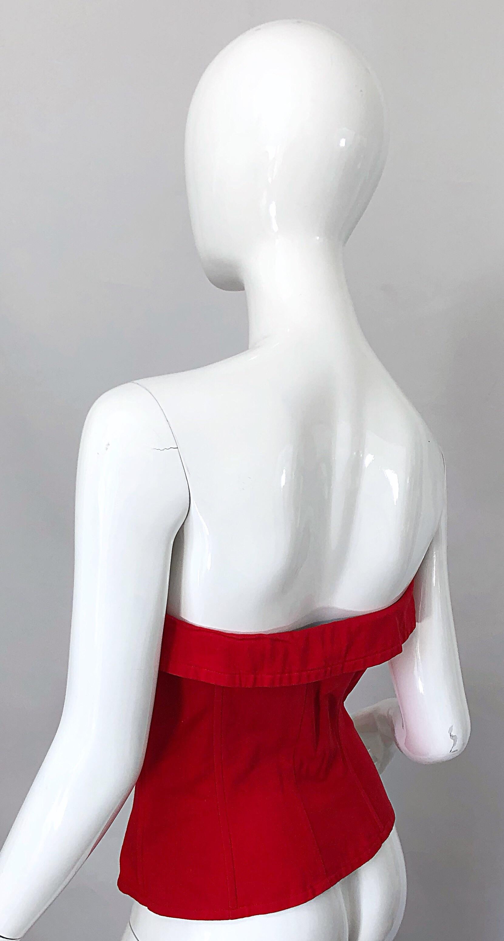 Yves Saint Laurent - Bustier corset sans bretelles rouge lipstick, vintage, taille 40/8 en vente 4