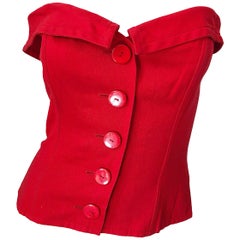 Vintage Yves Saint Laurent Sz 40 / 8 Lipstick Red Strapless Bustier Corset Top