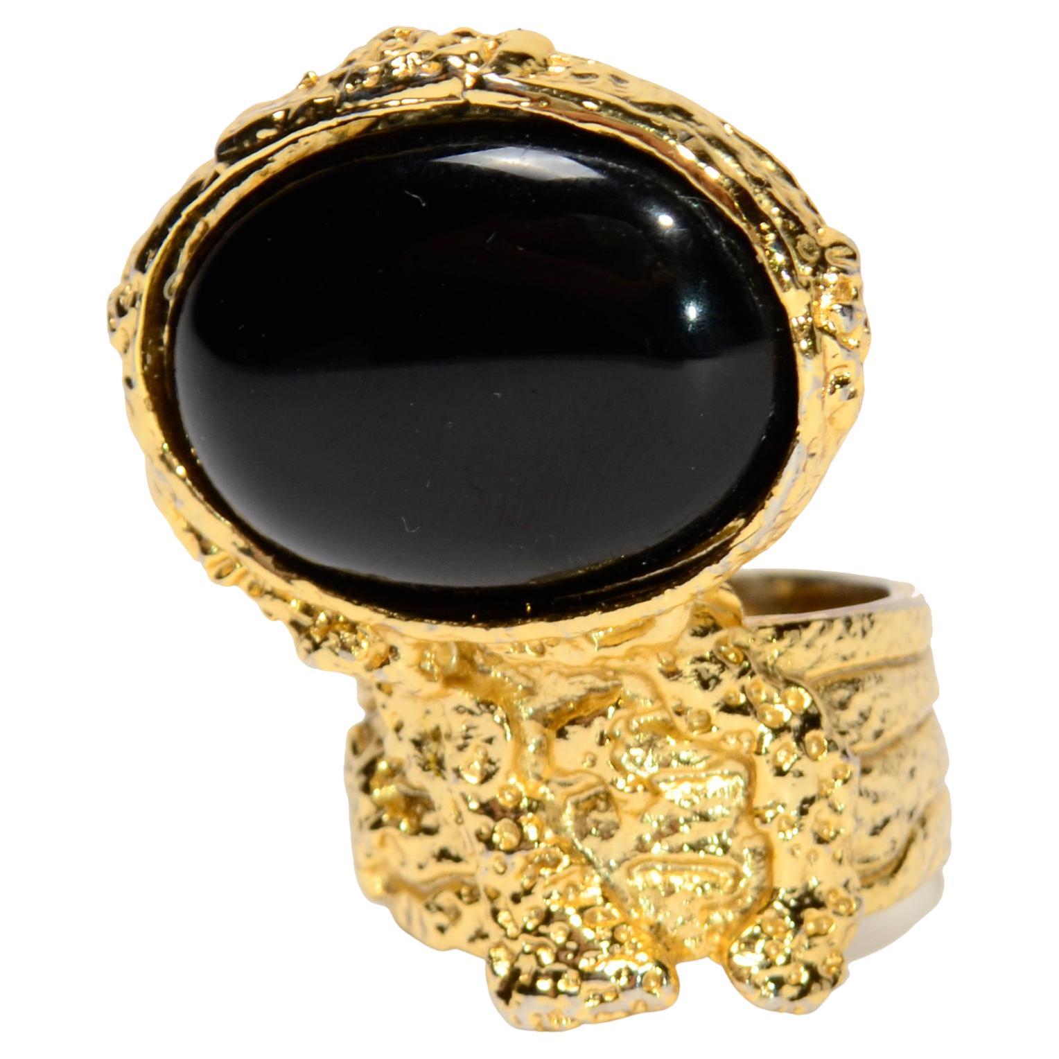 Yves Saint Laurent VINTAGE YSL~YVES SAINT LAURENT FRENCH COUTURE EMERALD CRYSTAL GOLD  RING YSL 