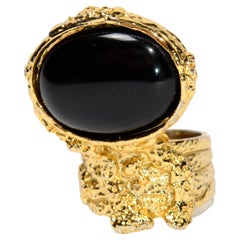 Vintage Yves Saint Laurent Textured Gold Ring W Black Glass Size 8 YSL