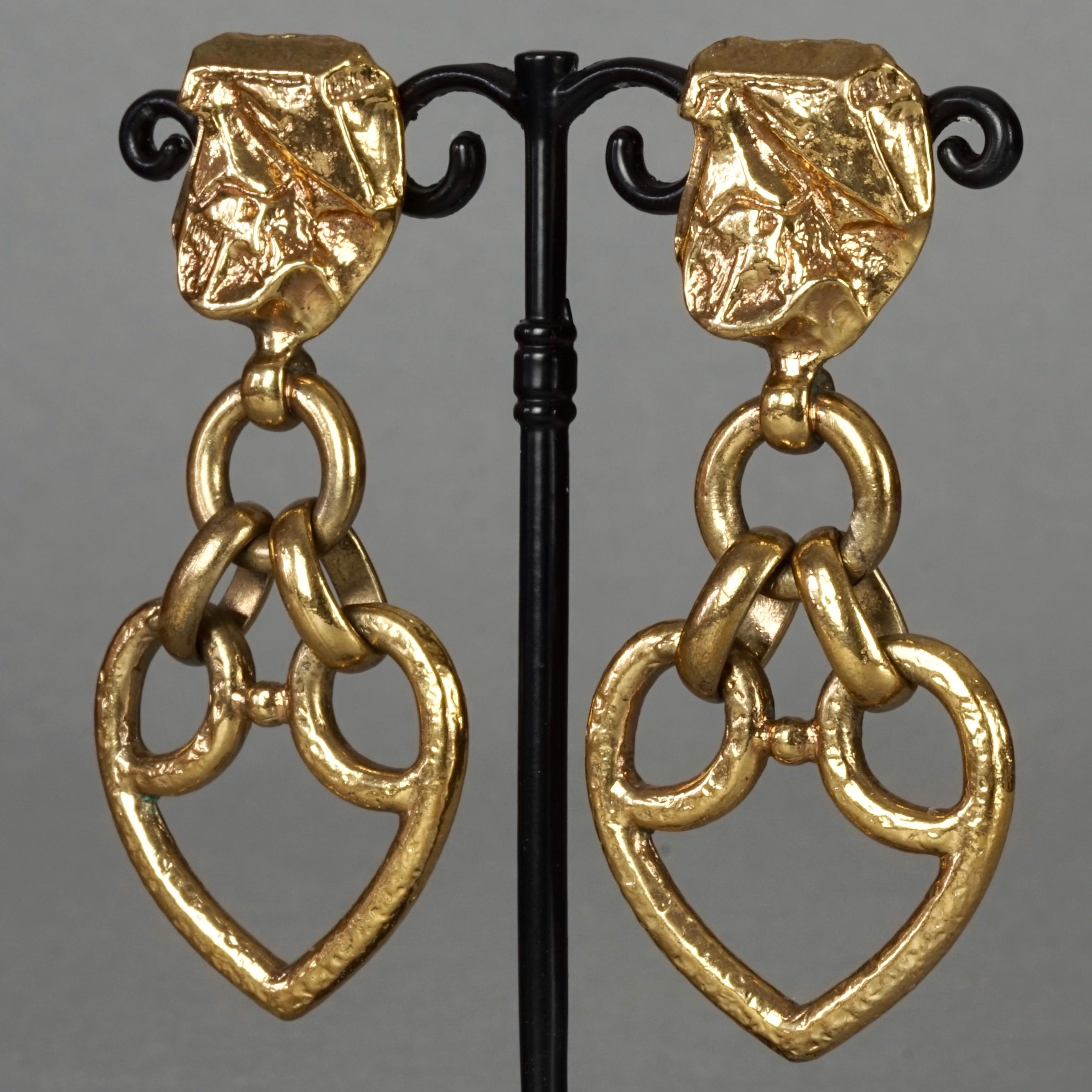 Vintage YVES SAINT LAURENT Textured Heart Drop Earrings 2