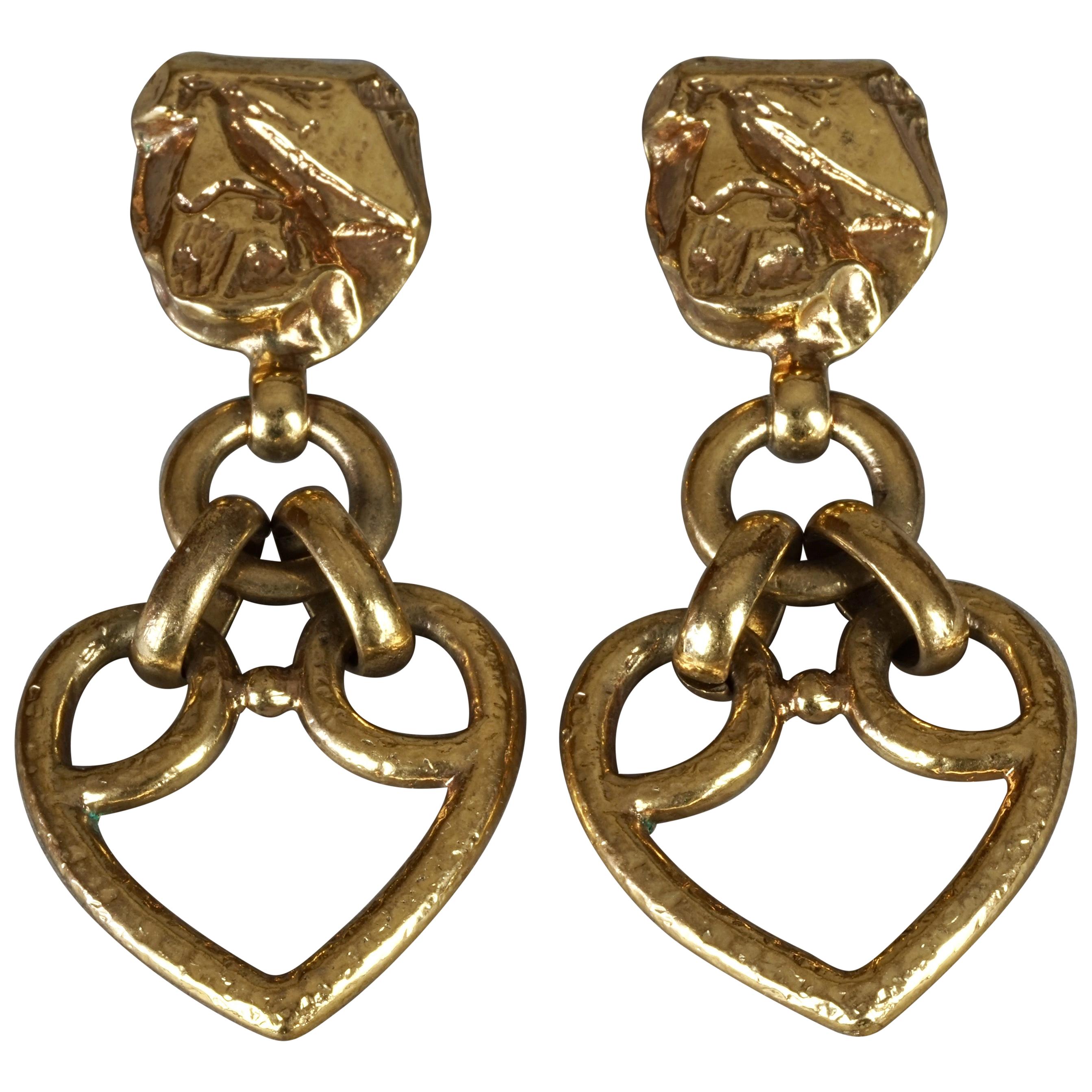 Vintage YVES SAINT LAURENT Textured Heart Drop Earrings