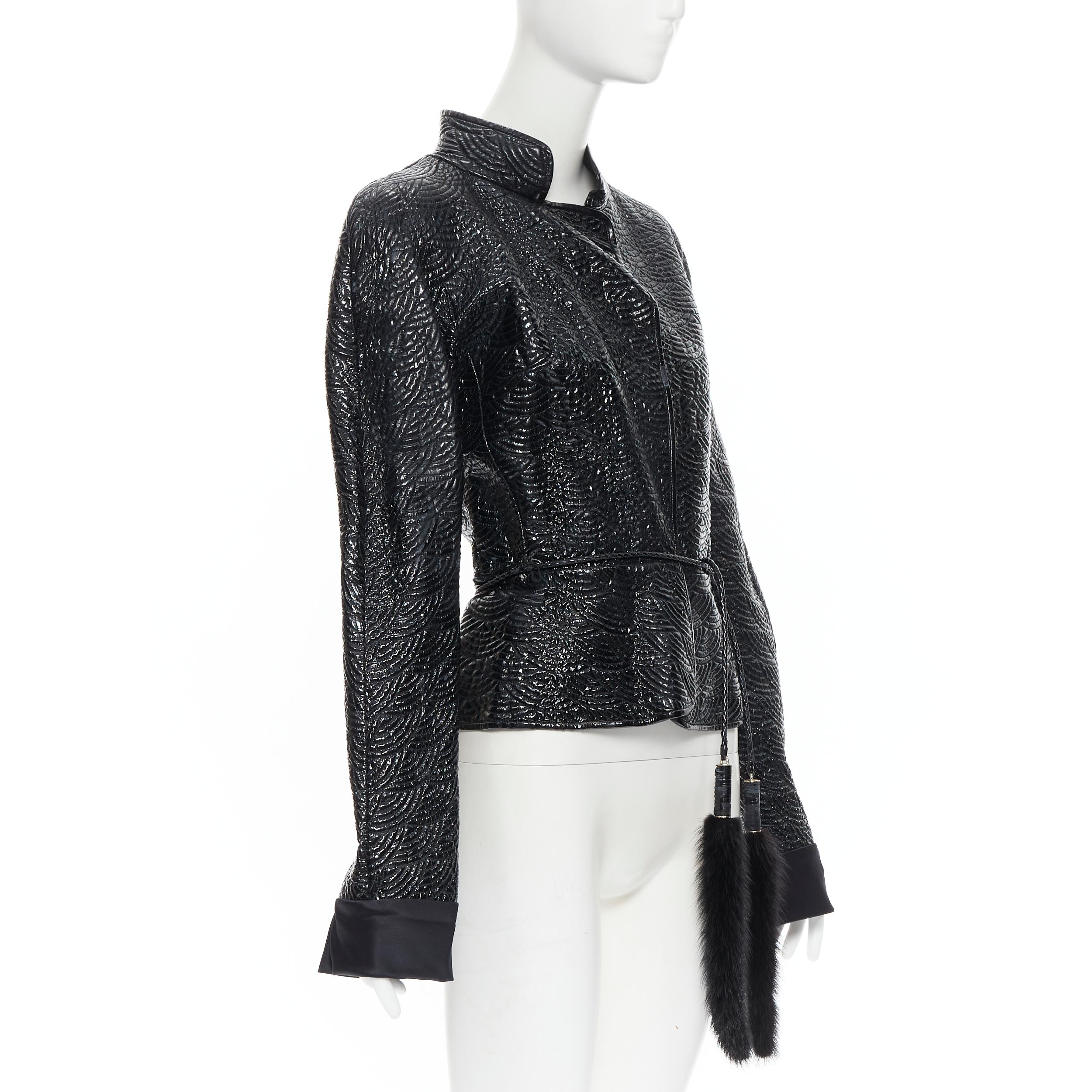Women's vintage YVES SAINT LAURENT TOM FORD 2004 black leather oriental belt jacket S