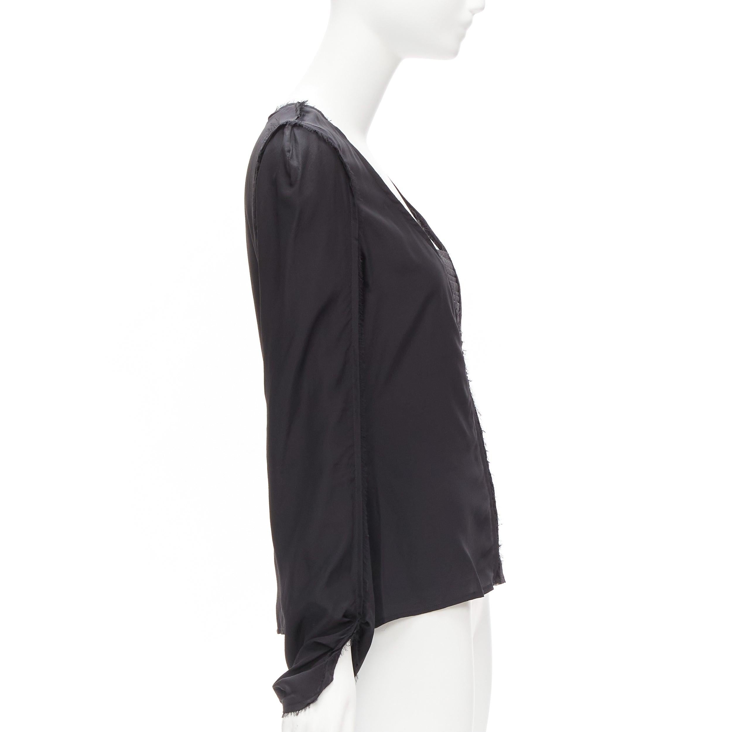 Women's vintage YVES SAINT LAURENT TOM FORD black silk pleated mesh fringe trim top FR40