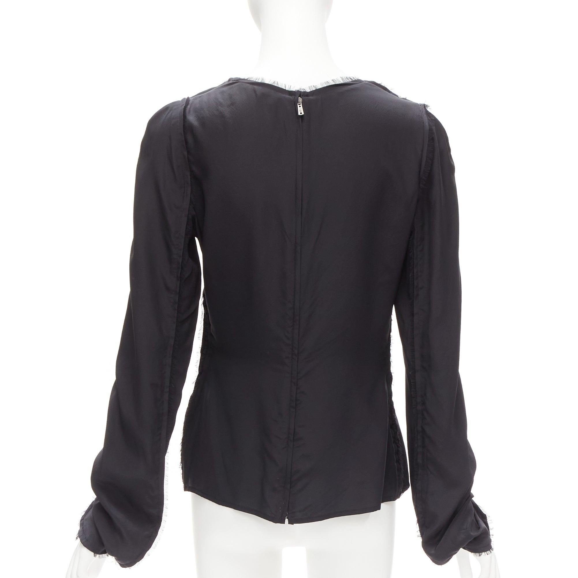 vintage YVES SAINT LAURENT TOM FORD black silk pleated mesh fringe trim top FR40 1